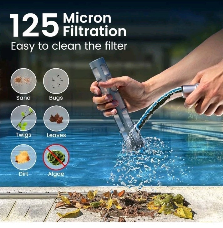 Cordless Pool Vacuum Cleaner, Rechargeable Handheld Vacuum for Above Ground Pool