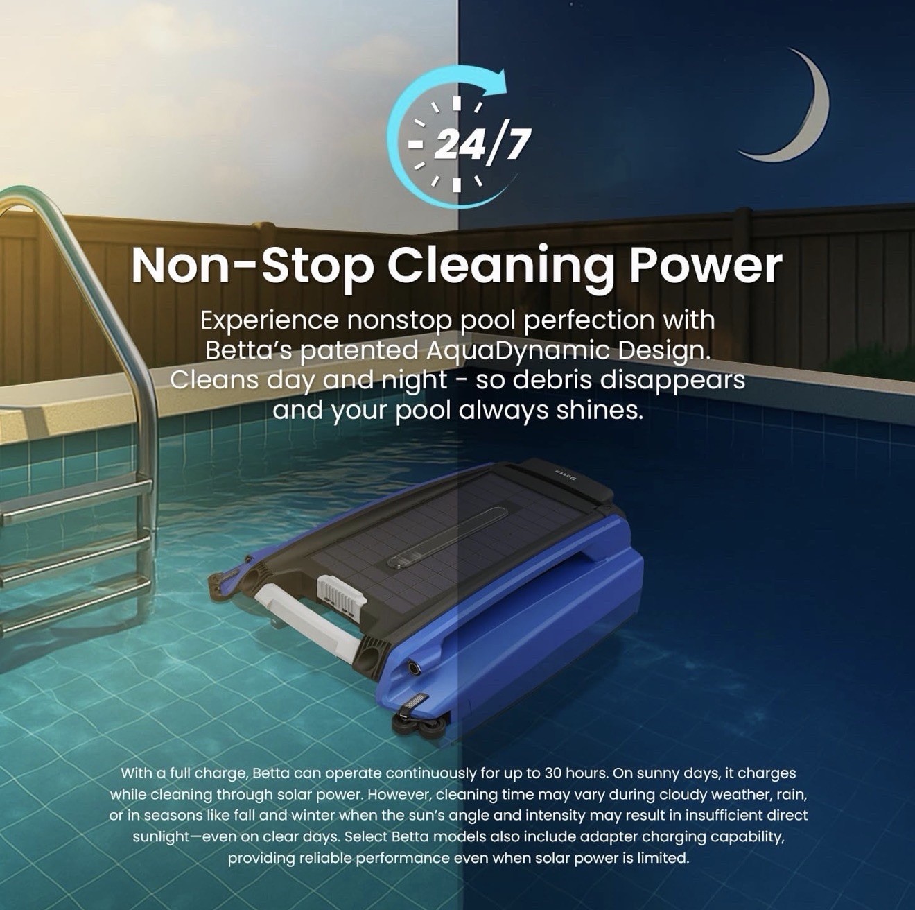 Betta SE Solar Powered Cordless Automatic Robotic Pool Cleaner, Blue/Black