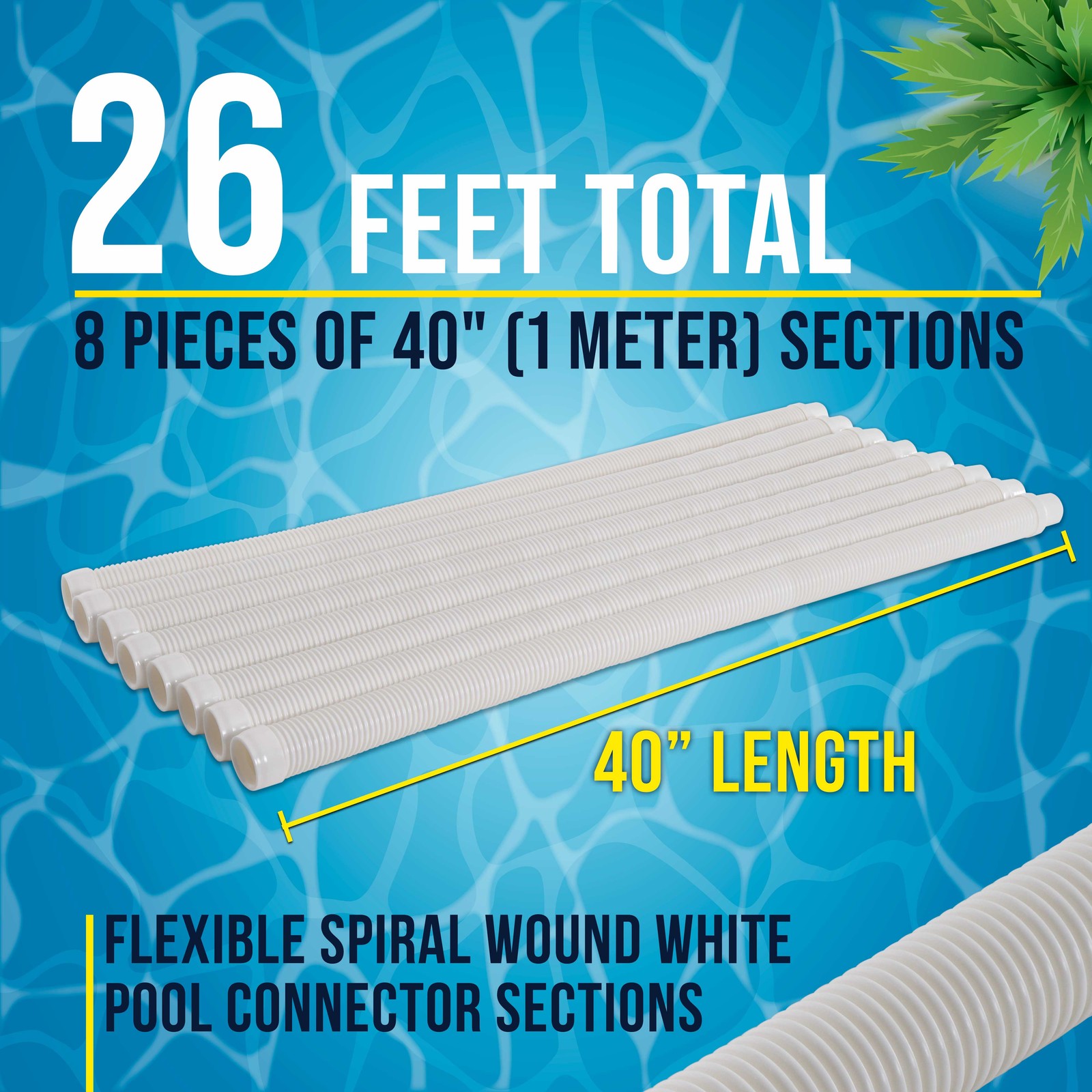 8pc Swimming Pool Vacuum Cleaner Hose Set, 40&Prime; Flexible Sections, 1.5&Prime; Cuff Ends