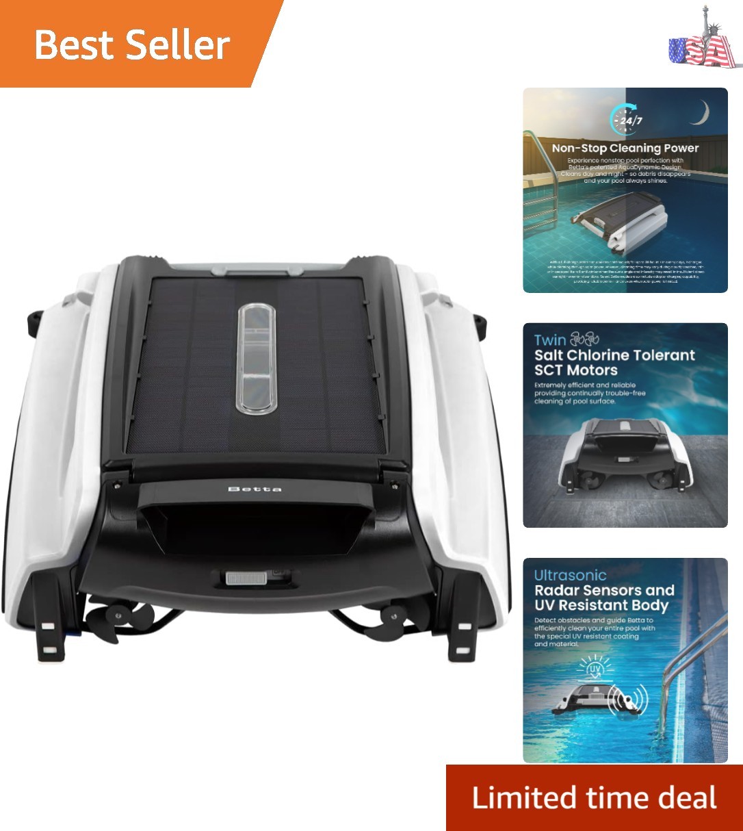 SE Solar Powered Automatic Robotic Pool Surface Skimmer Cleaner with 24/7 Con…