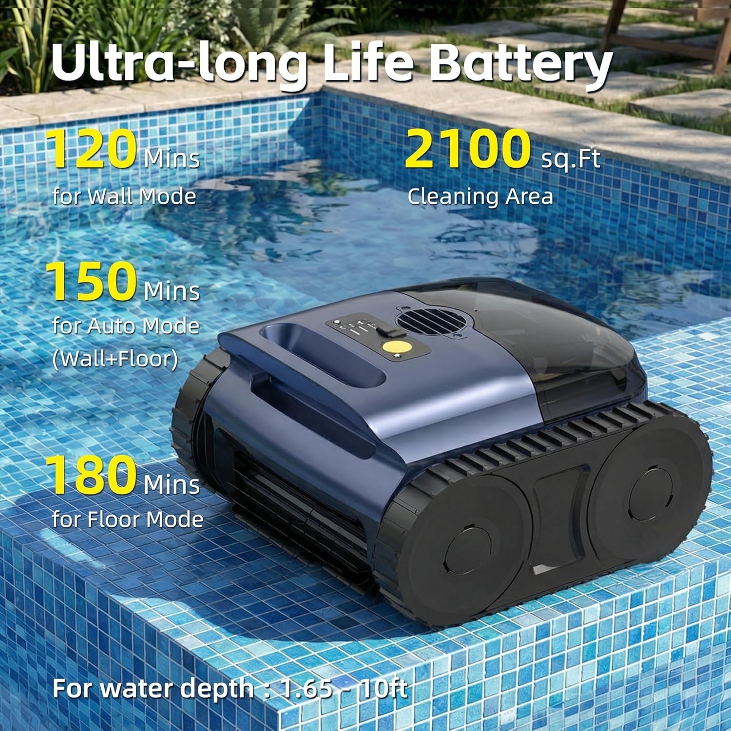 Battery Powered Robotic Pool Cleaner – Hassle-Free Cleaning for Up to 2150 Sq.ft