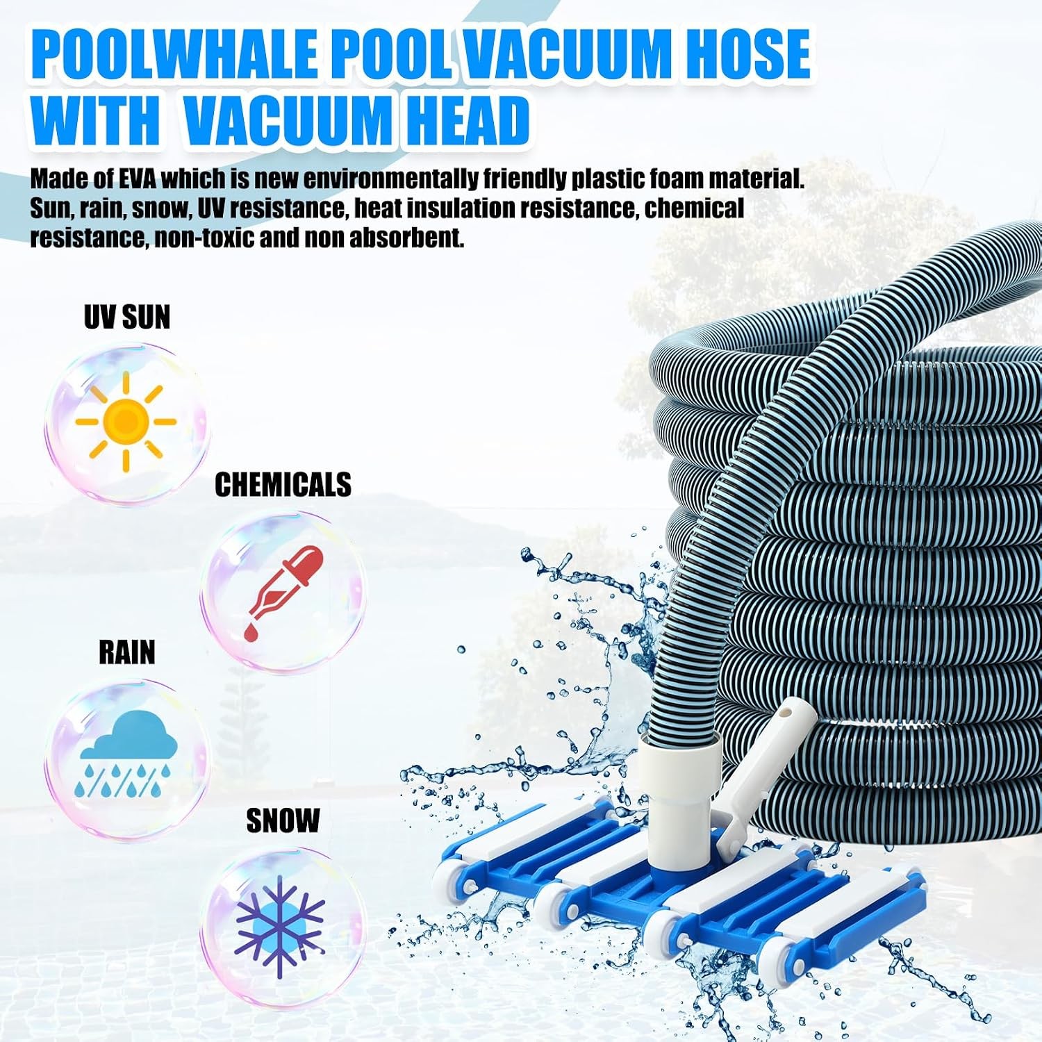 Pool Vacuum Head Kit 1-1/2&Prime; x 30ft Hoses Wheel Style Swimming Pool Vacuum Kit
