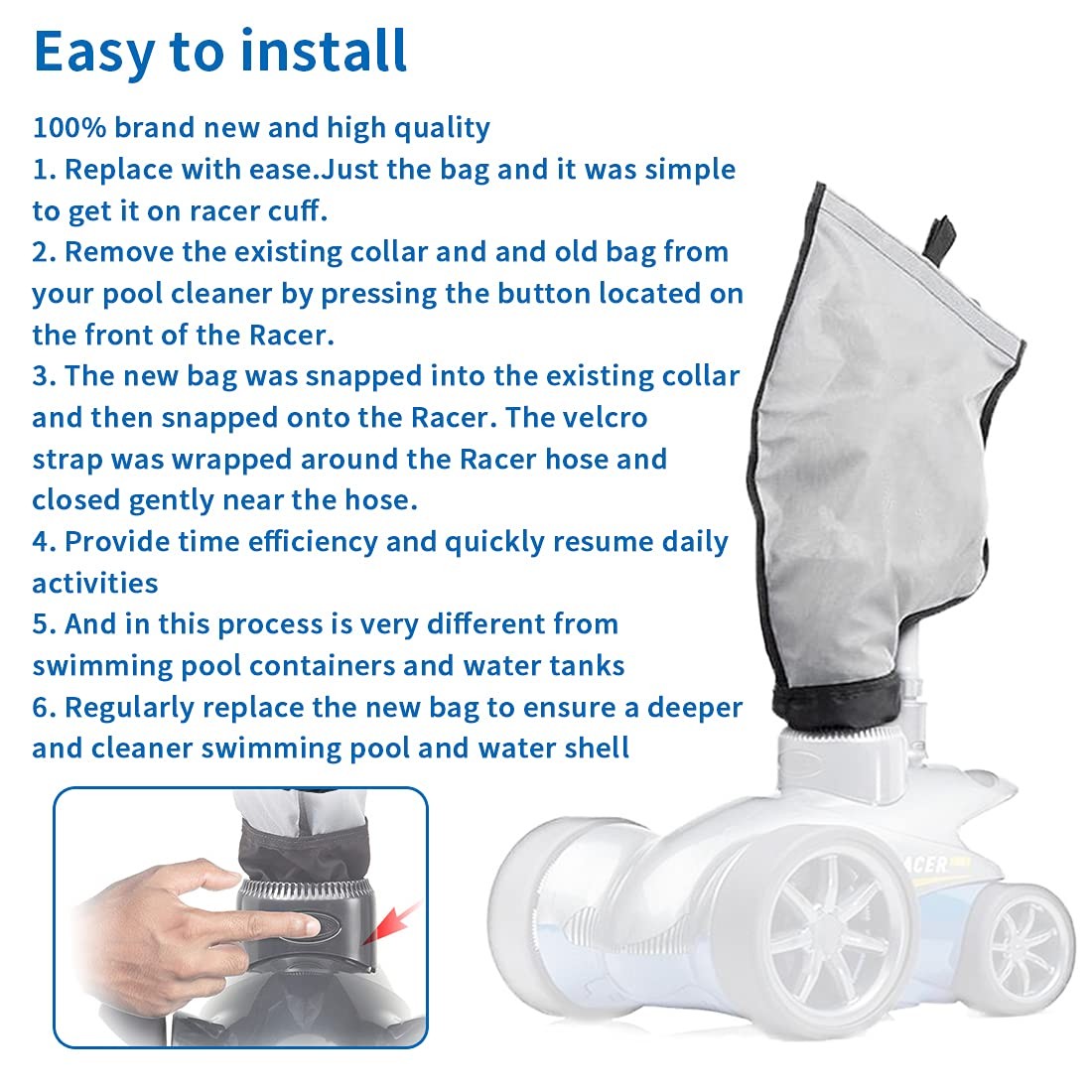 360240 Racer Pool Cleaner Debris Bag Kit/with Hook & Loop Fastener, for Penta…