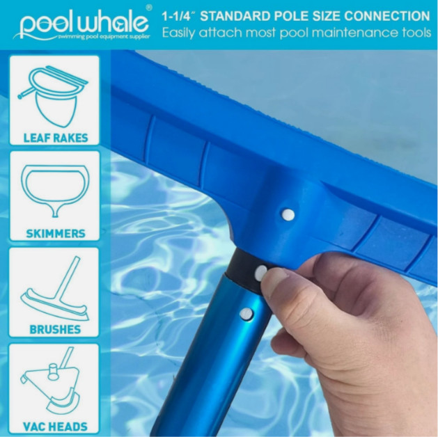 POOLWHALE Premium 15 Foot Adjustable Telescopic Swimming Pool Pole, 3 Pieces