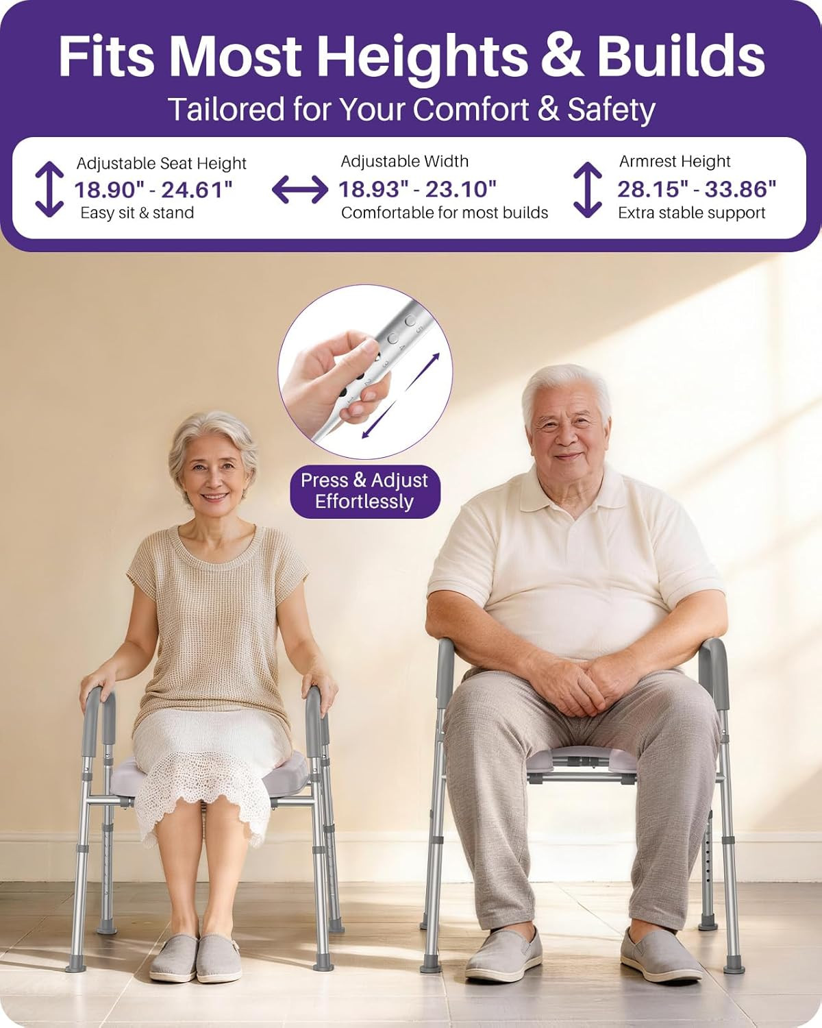 Toilet Seat Risers for Seniors with Handles, Adjustable Height and Width Elevate