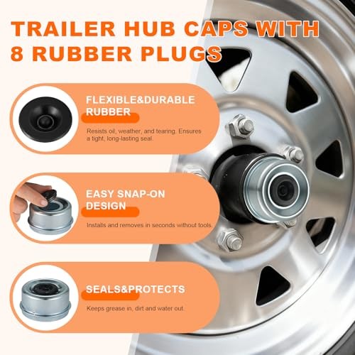 4 Pack 2.72&Prime; Trailer Hub Dust Caps Trailer Axle Wheel Hubs for 7000–8000 lb