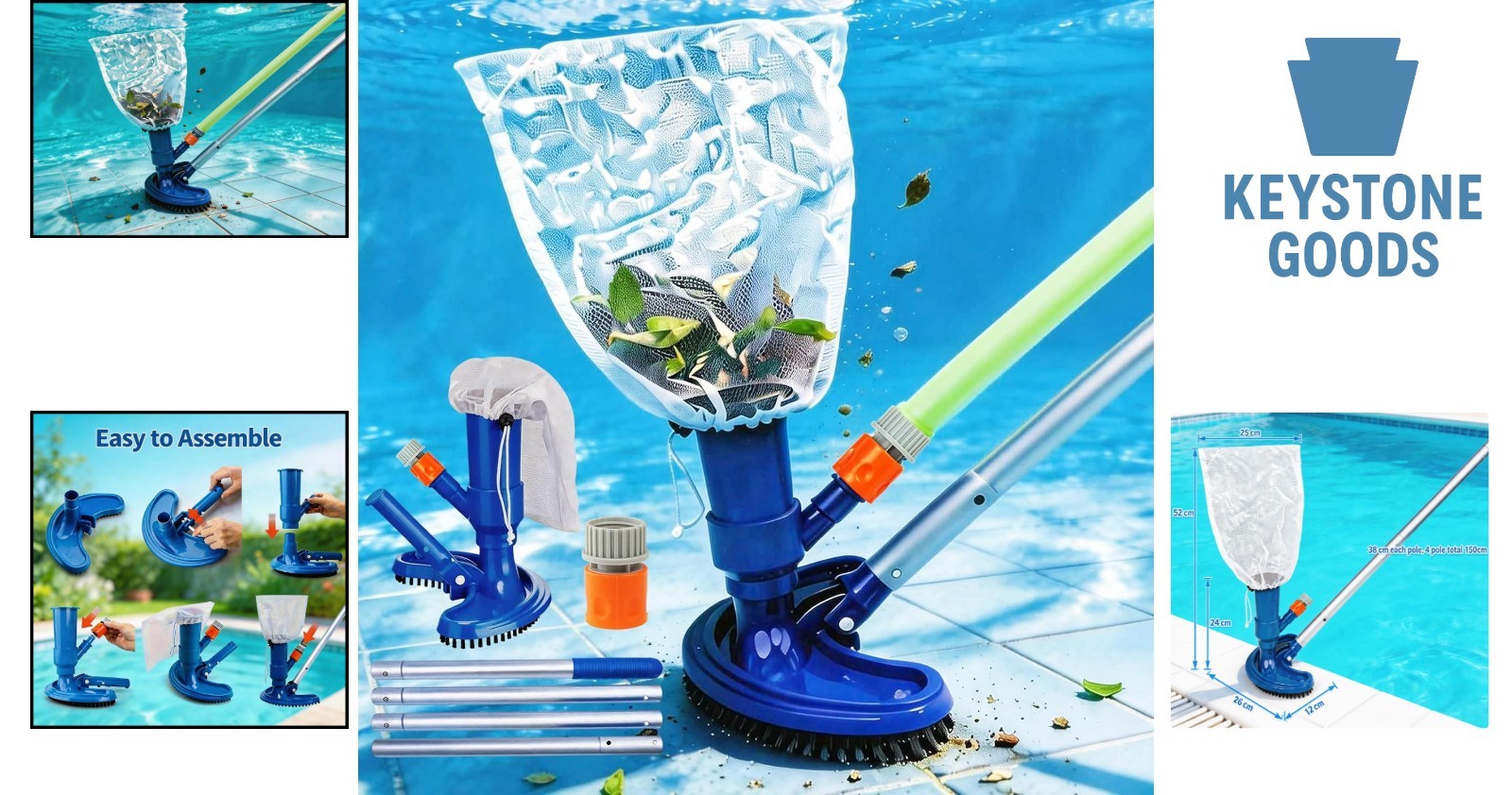Handheld Pool Vacuum Cleaner with Telescopic Pole – No Power Needed, For Abov…