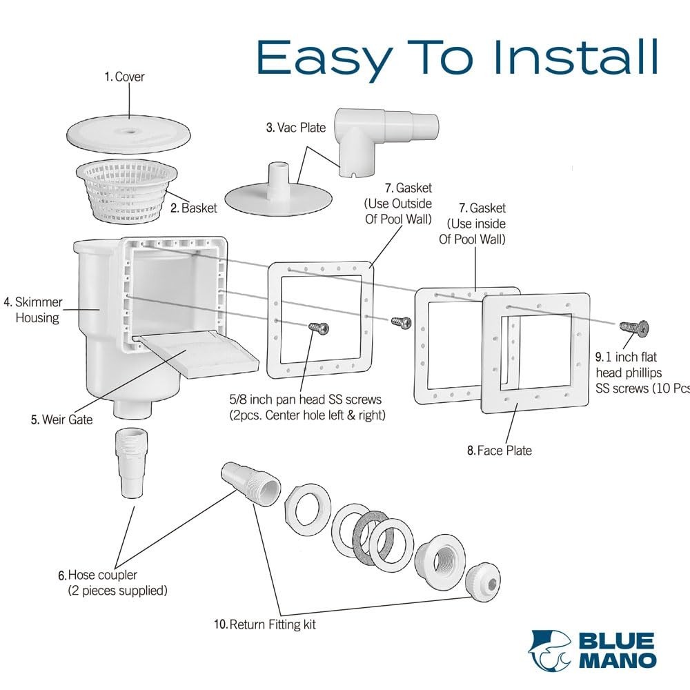 Above Ground Pool Skimmer Complete Kit – Fits 6&Prime; Openings, Replacement for SP109