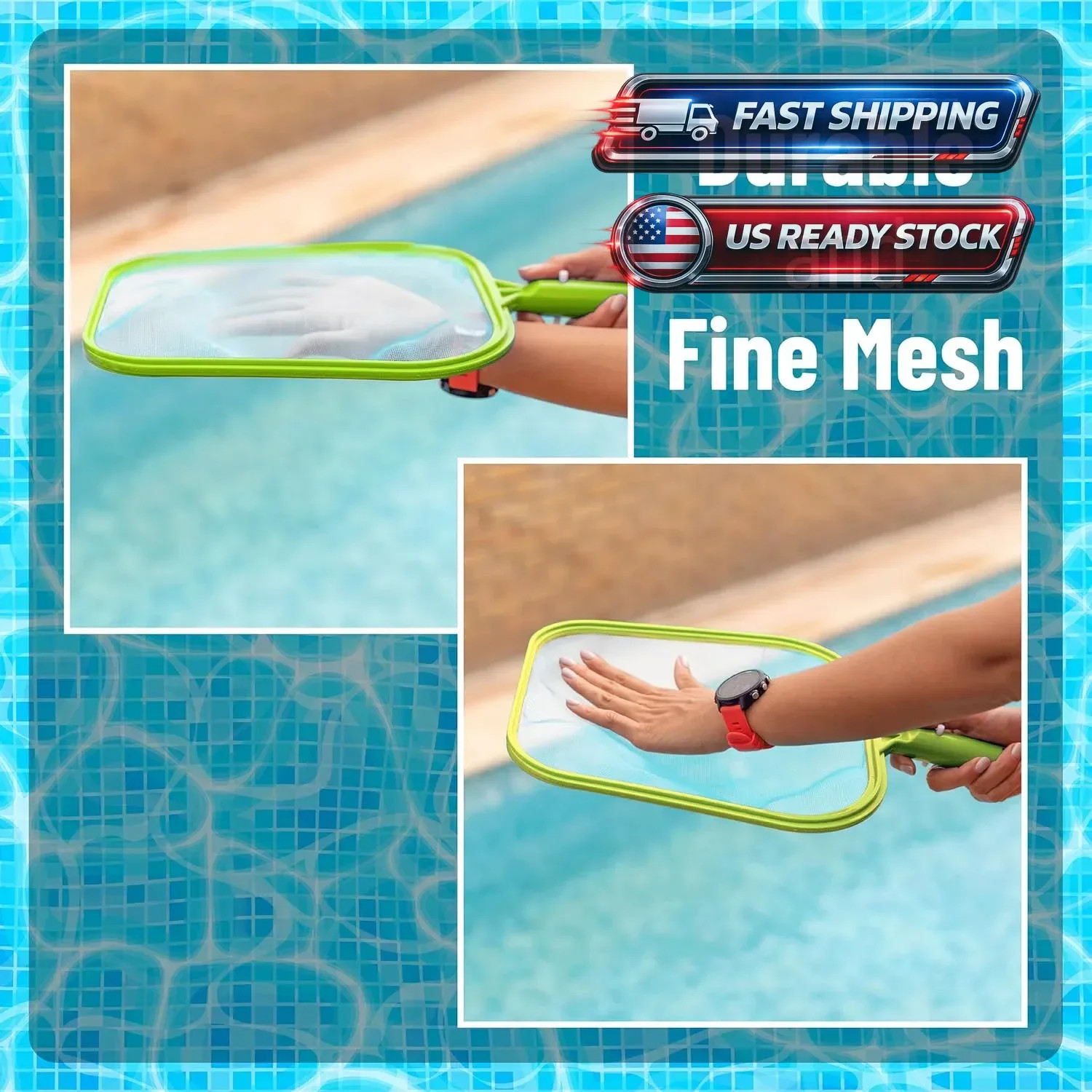 Pool Skimmer Net – Professional Heavy Duty Reinforced Frame Nylon Flat Leaf Rake