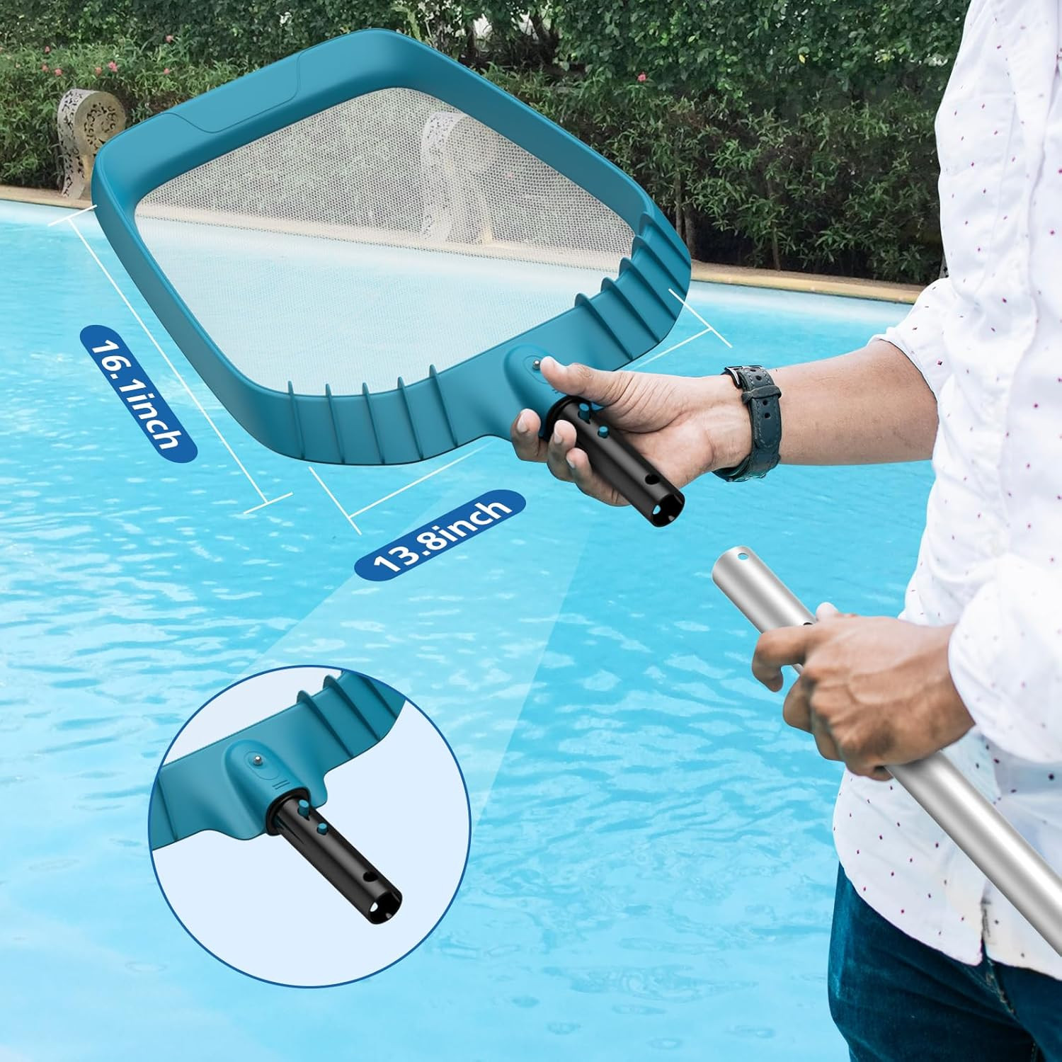 Heavy Duty 20.4&Prime; Pool Skimmer Net, Fine Mesh Leaf Cleaner