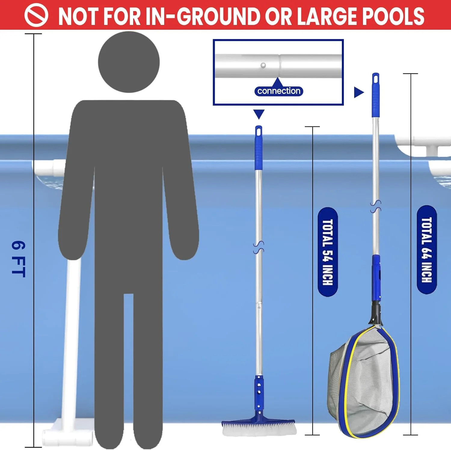 Poolvio Swimming Pool Cleaning Kit, 14 » Brush Head & 50 » Telescopic Aluminum P