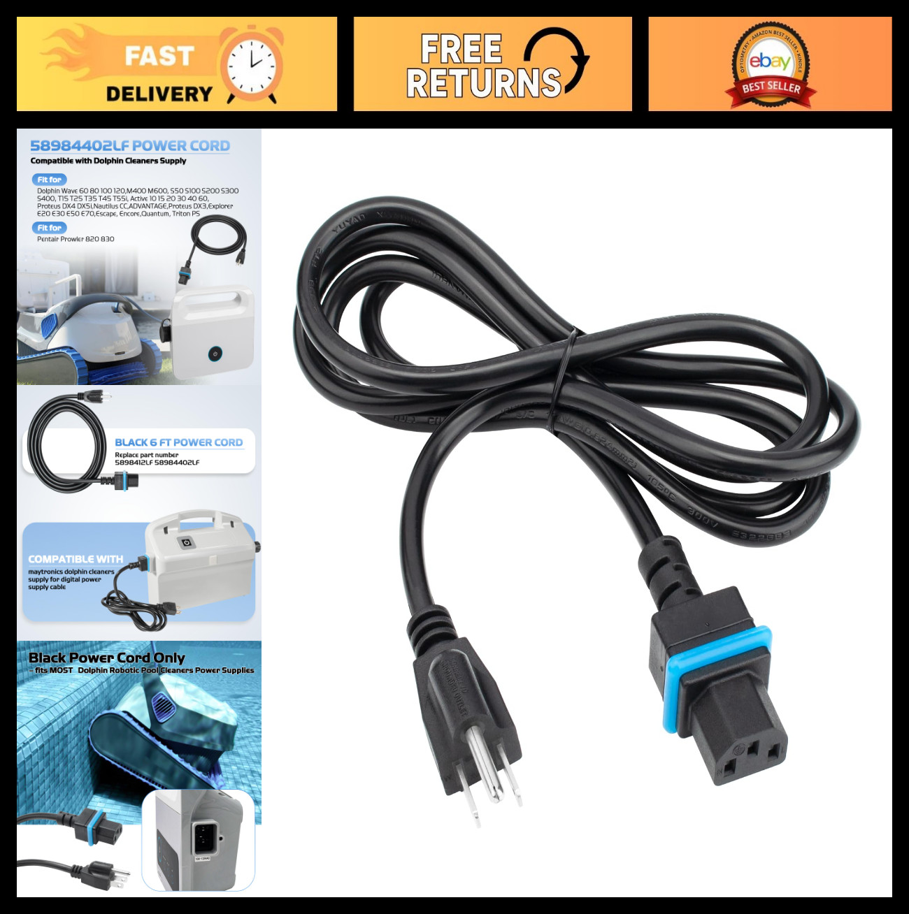 Power Cord for Pool Cleaner Compatible with Dolphin M200 M400 S50 S100 S300 – Re