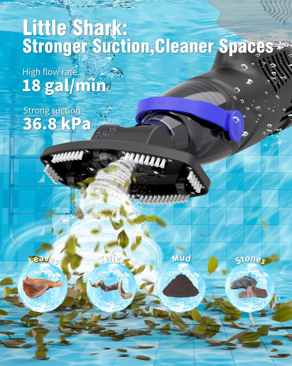(2026 Upgrade) Little Shark Cordless Pool Vacuum, 60W Motor, 18 GPM Strong Sucti