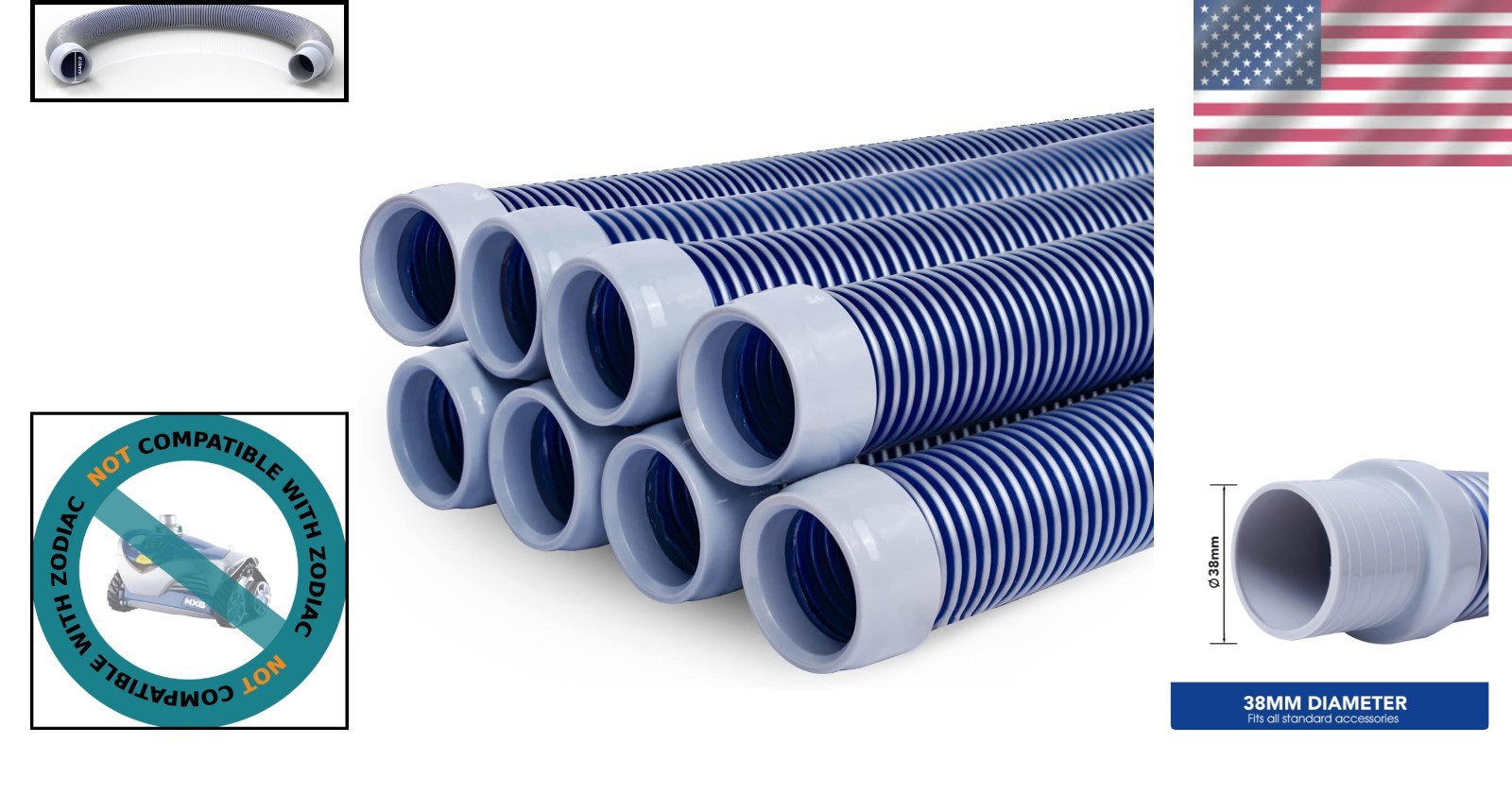 Durable 8-Piece Vacuum Hose Set – 1.5&Prime; Diameter, Ideal for Easy Pool Maintenance