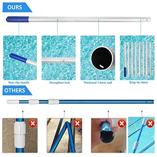 Pool Skimmer Net 17x16x17 Inch Fine Mesh Leaf Rake 3-10 ft Adjustable Aluminum