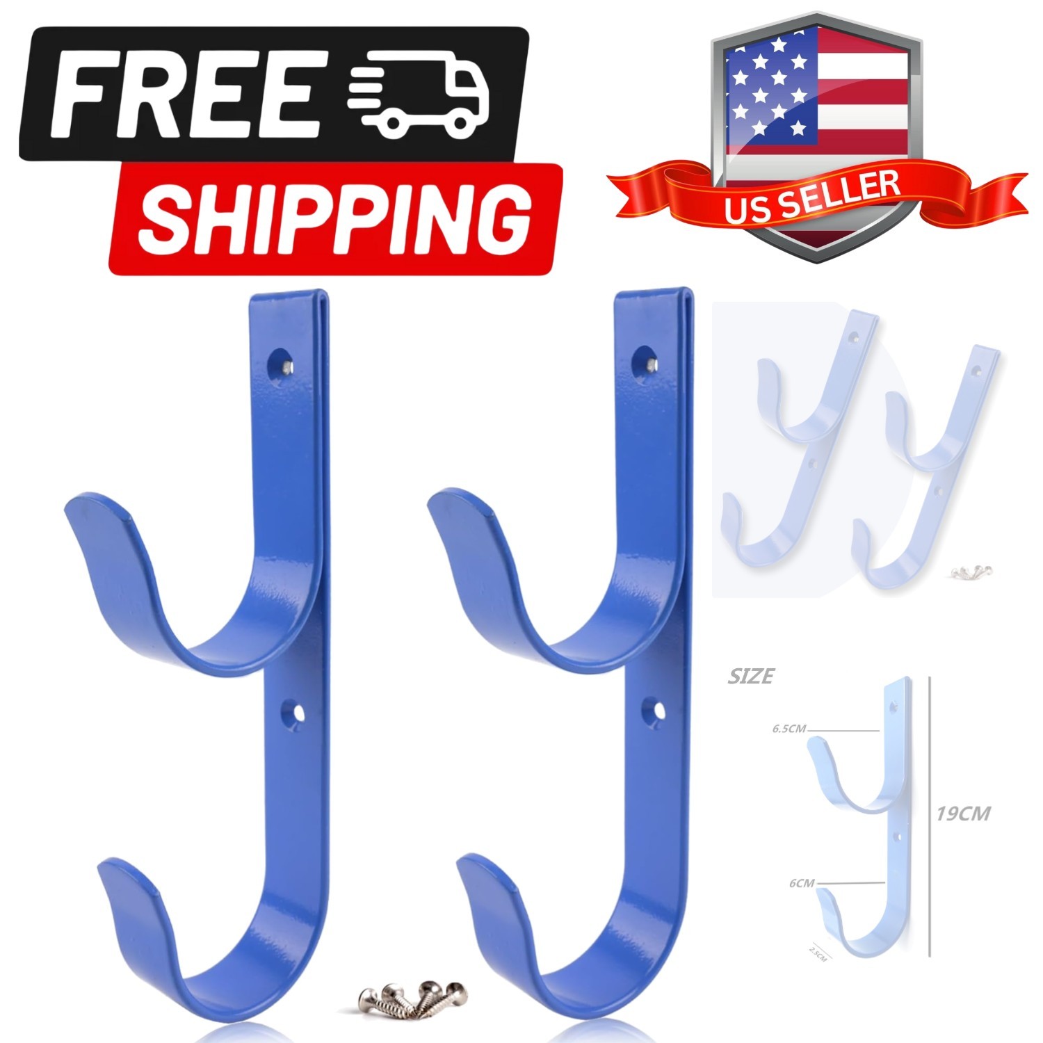 2 PCS Set Wide Pool Pole Hangers Heavy Duty Blue Aluminium Holder Hooks with …