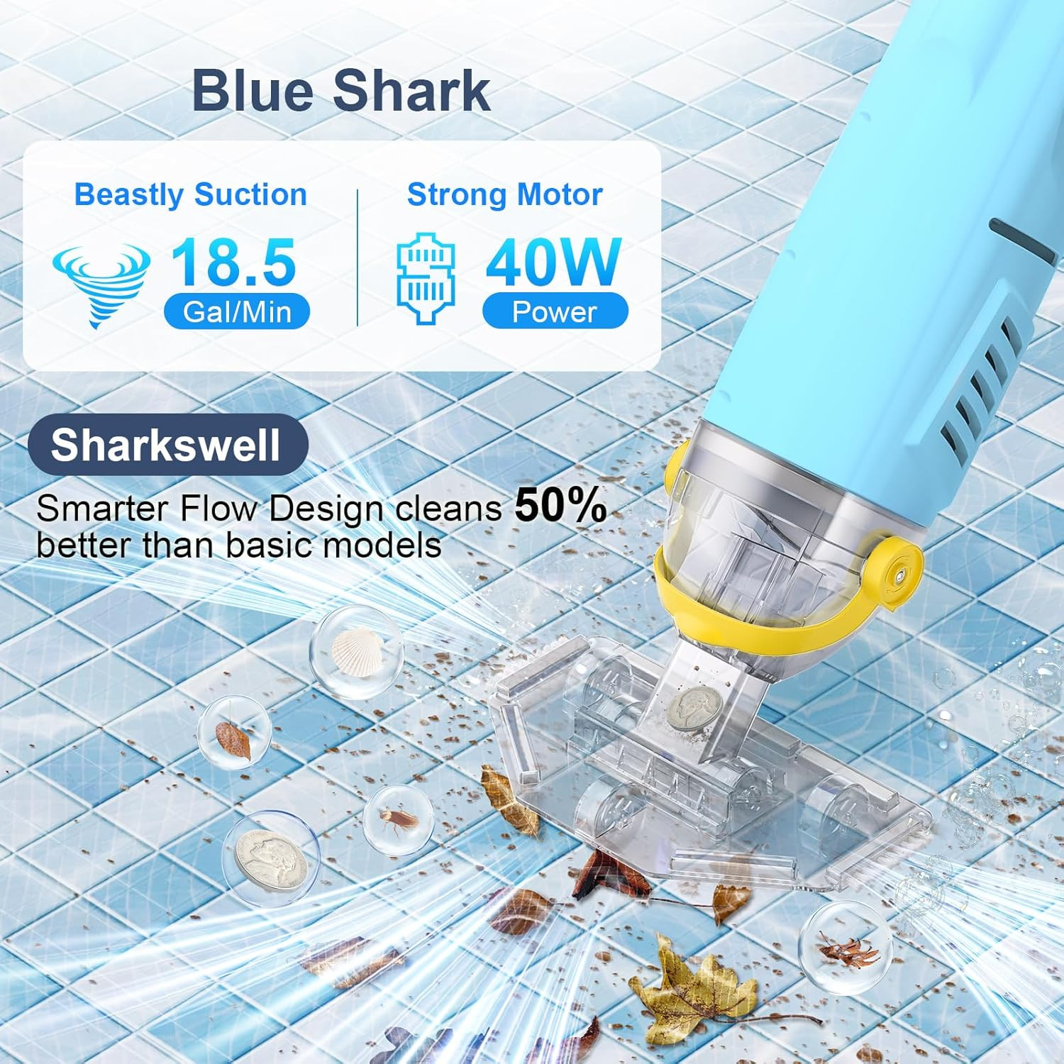 2026 Cordless Pool Vacuum with Telescopic Pole & 60 Min Powerful Suction