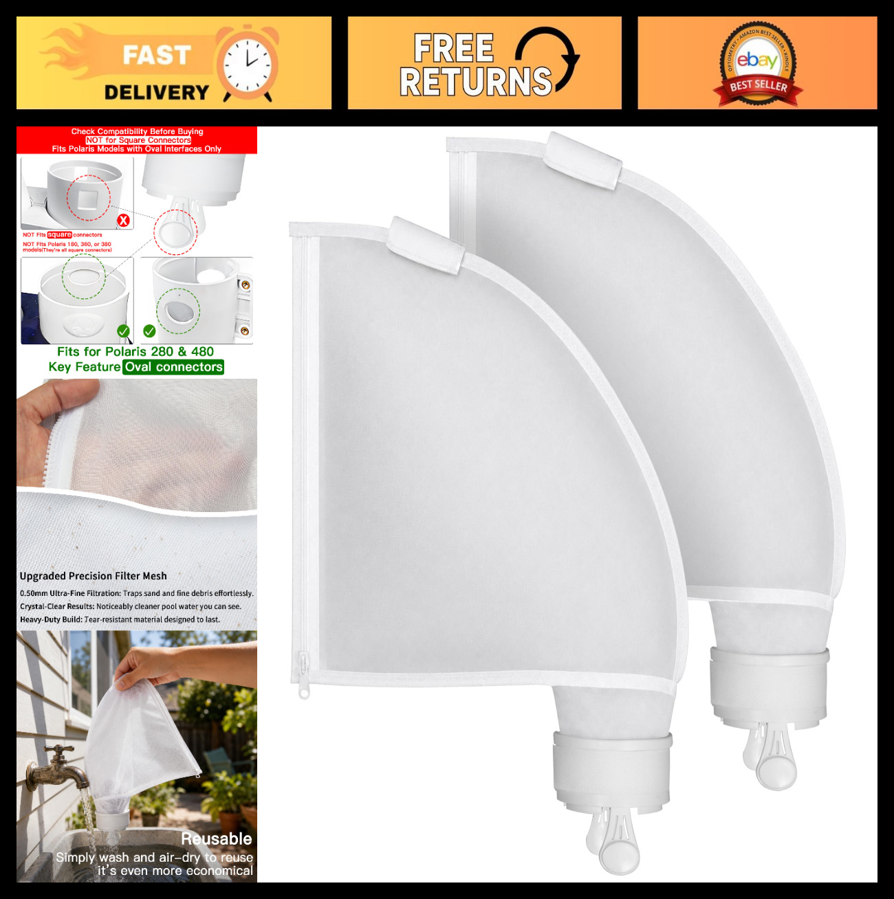 Replacement Filter Bags for Polaris 280 480 Pool Cleaners – Superfine Mesh, Dura