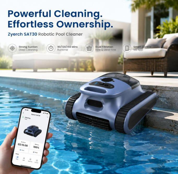 Cordless Robotic Pool Cleaner App Control 240Min Wall Climbing Pool Vacuum