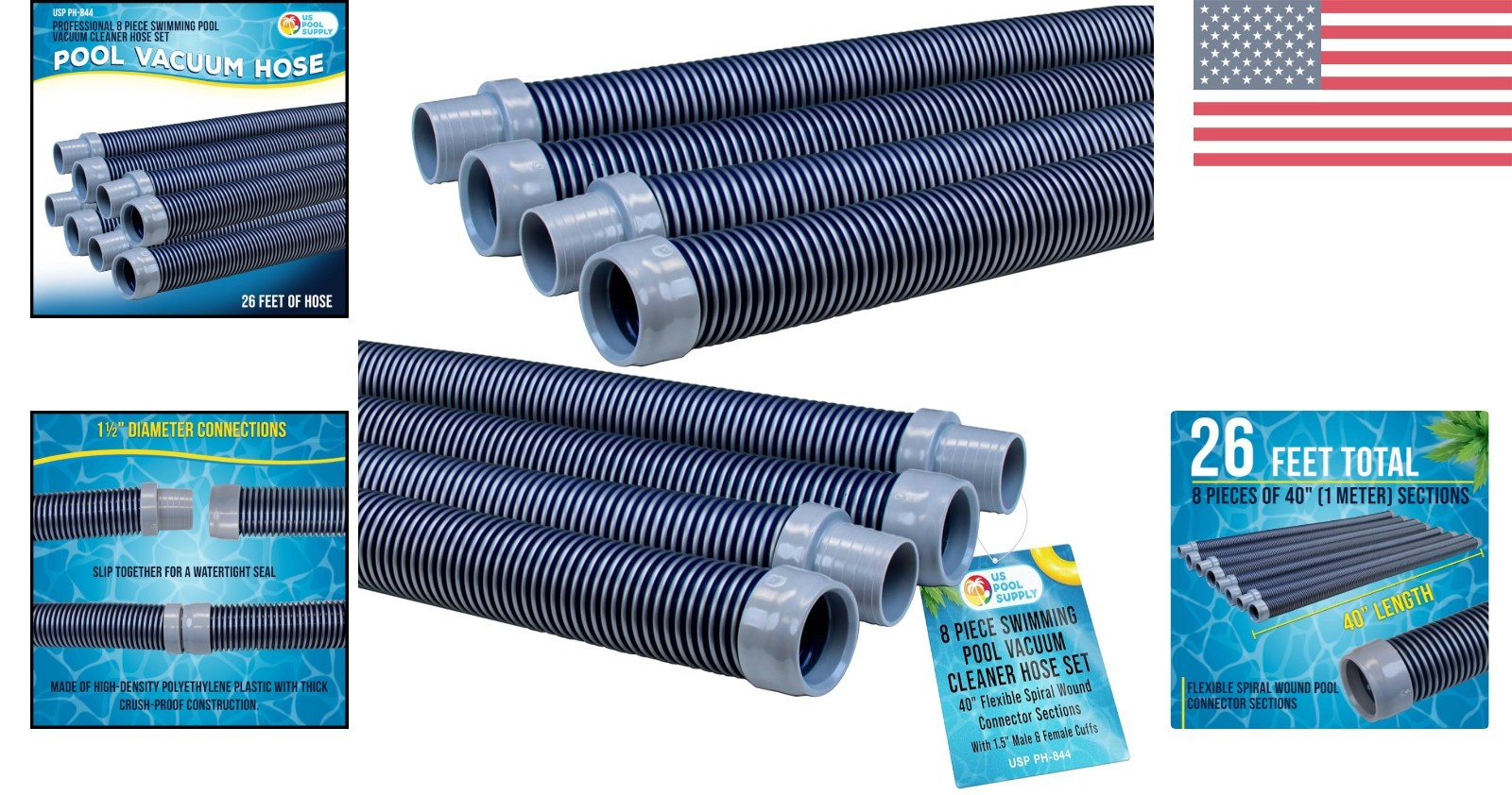 High-Density Polyethylene Pool Vacuum Hose – 40&Prime; Sections with Easy Install