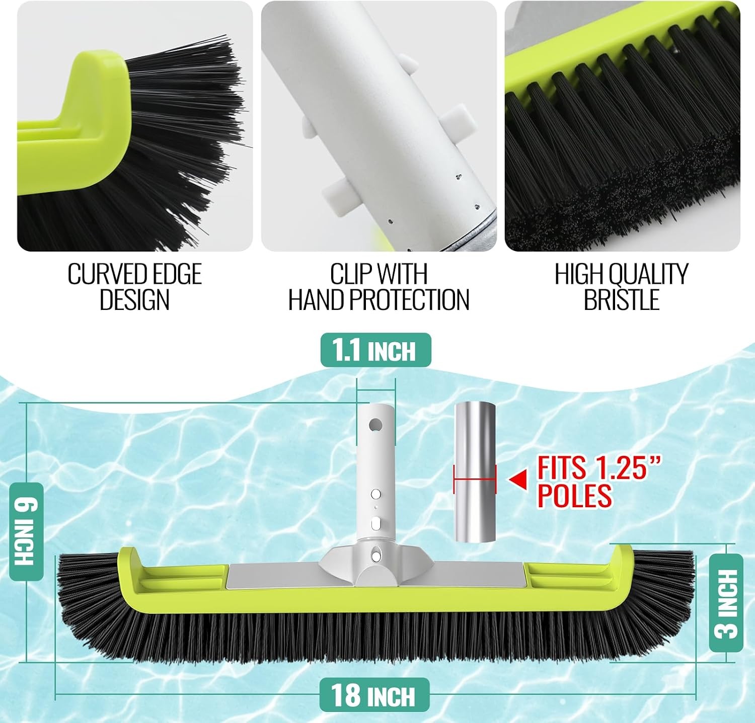 Pool Brush for Walls, Tile, Fiberglass & Vinyl Pools