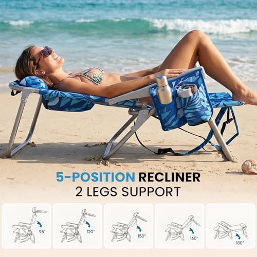Palm Leaves Beach Chair Heavy Duty 330 lbs, 5-Position Lay Flat Folding