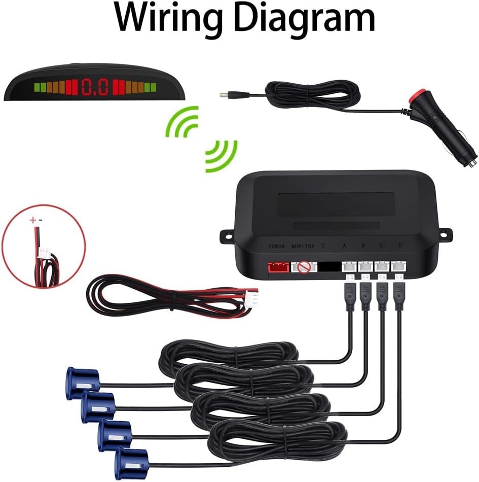 Wireless Parking Assist System with Ultrasonic Sensors and Central Control Box