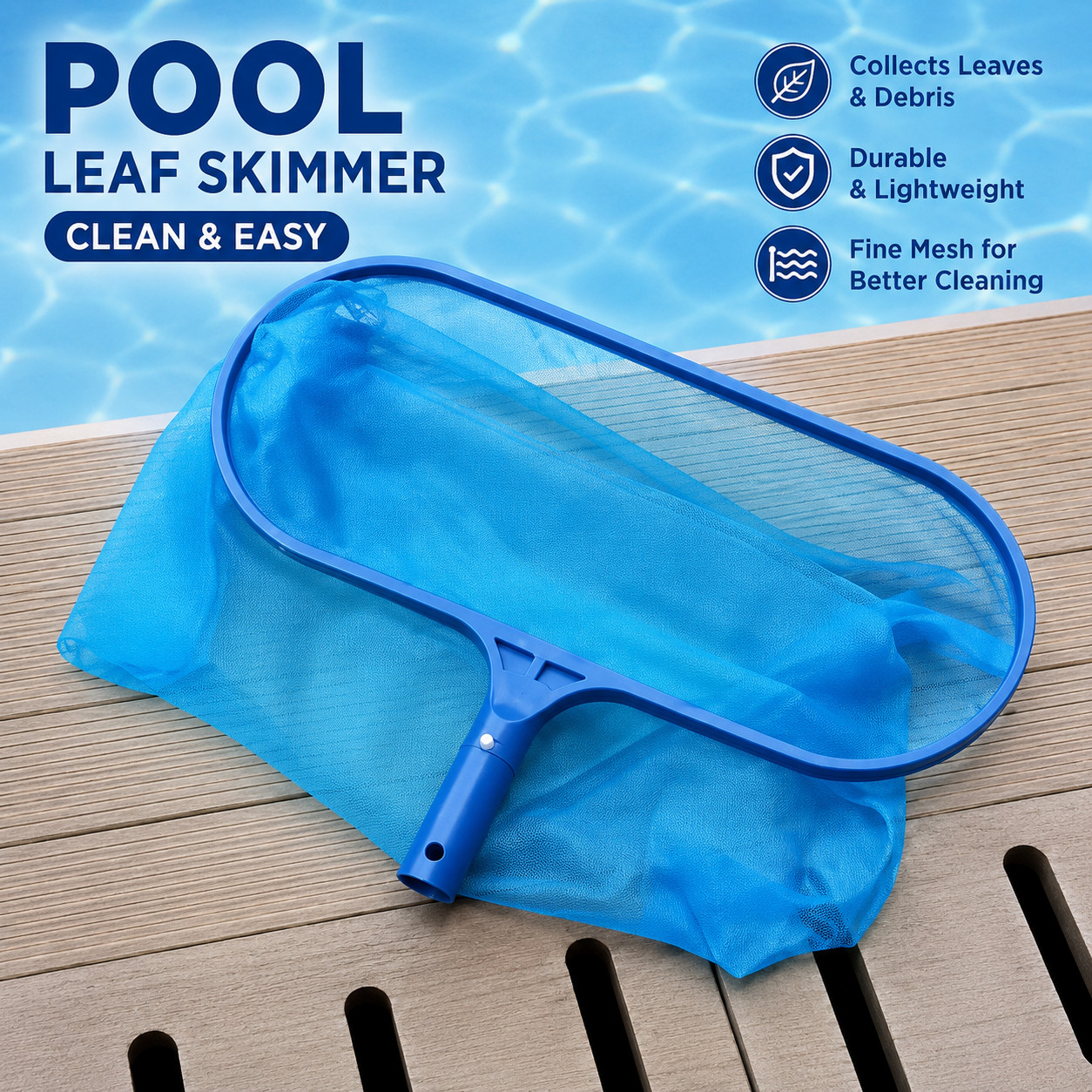 Heavy Duty Pool Leaf Skimmer Net 20&Prime; Deep Bag Fine Mesh Swimming Pool Cleaner