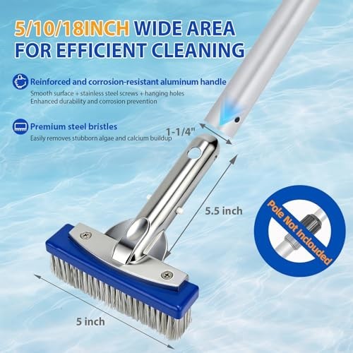 5in Pool Brush Head Nylon Stainless Steel Bristles for Tile Concrete Walls