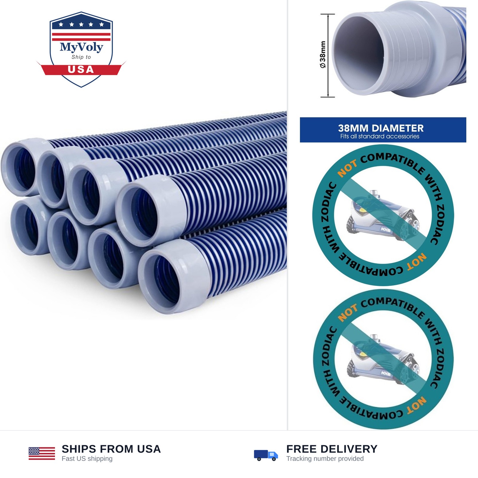 POOLWHALE Professional Swimming Pool Vacuum Cleaner Hose -1.5” 8 Piece Hoses,…