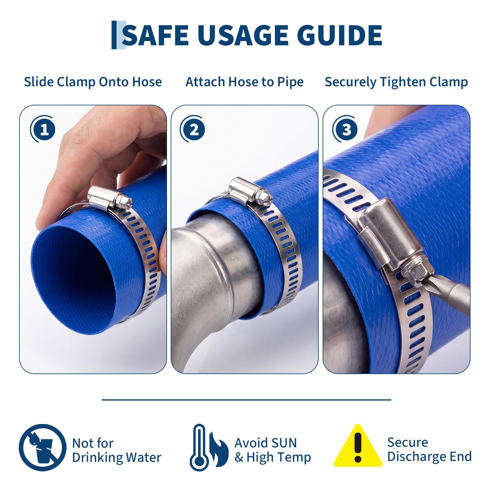 Backwash Hose PVC Discharge Hose 1.5 in x 100 ft Pool Water Hose with Clamp USA