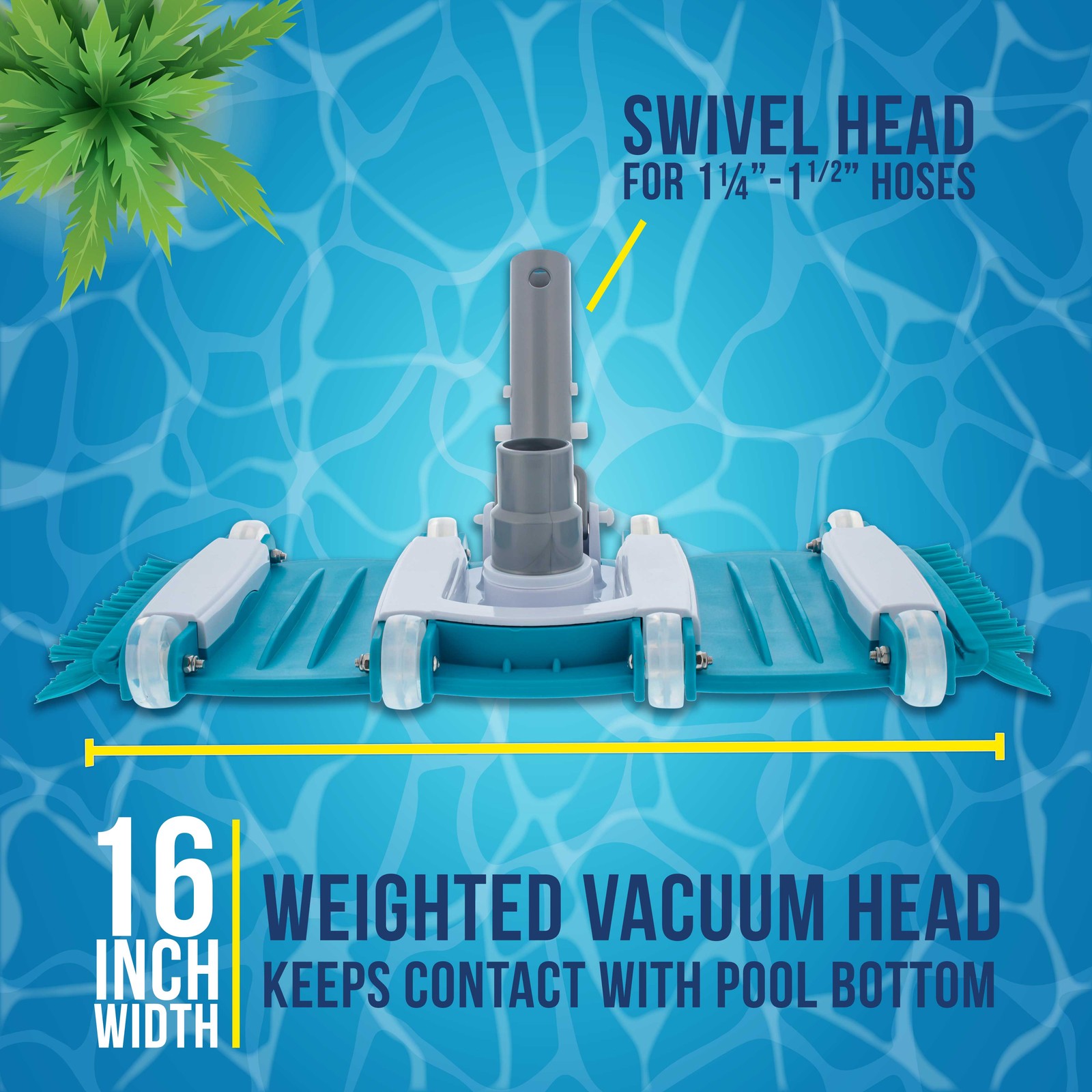 U.S. Pool Supply 16&Prime; Weighted Flexible Swimming Pool Vacuum Head, Side Brushes