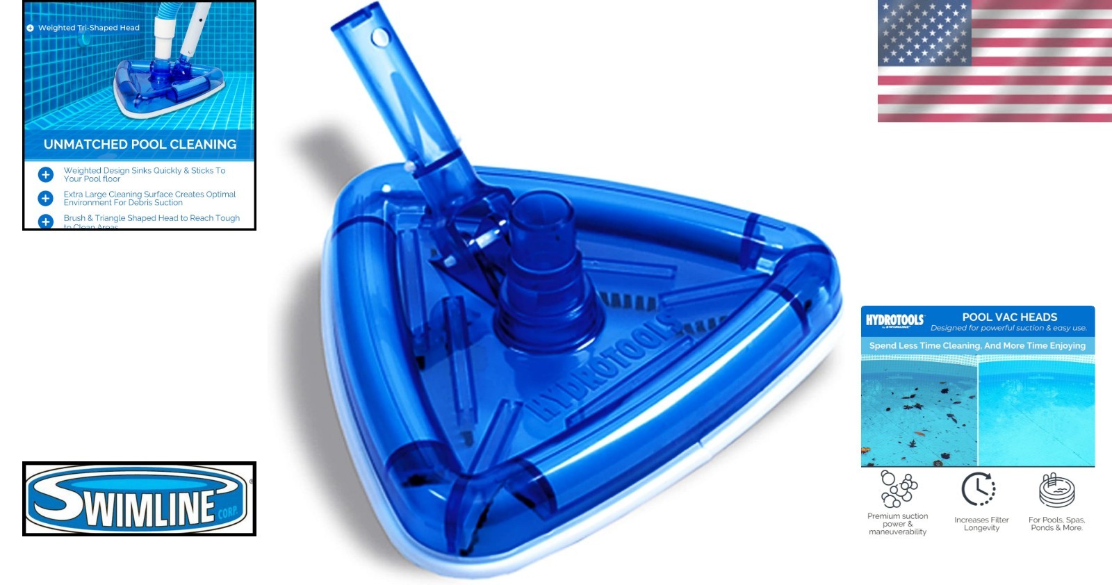 Clear Triangle Pool Vacuum Head with Bristles & Swivel Hose Compatibility