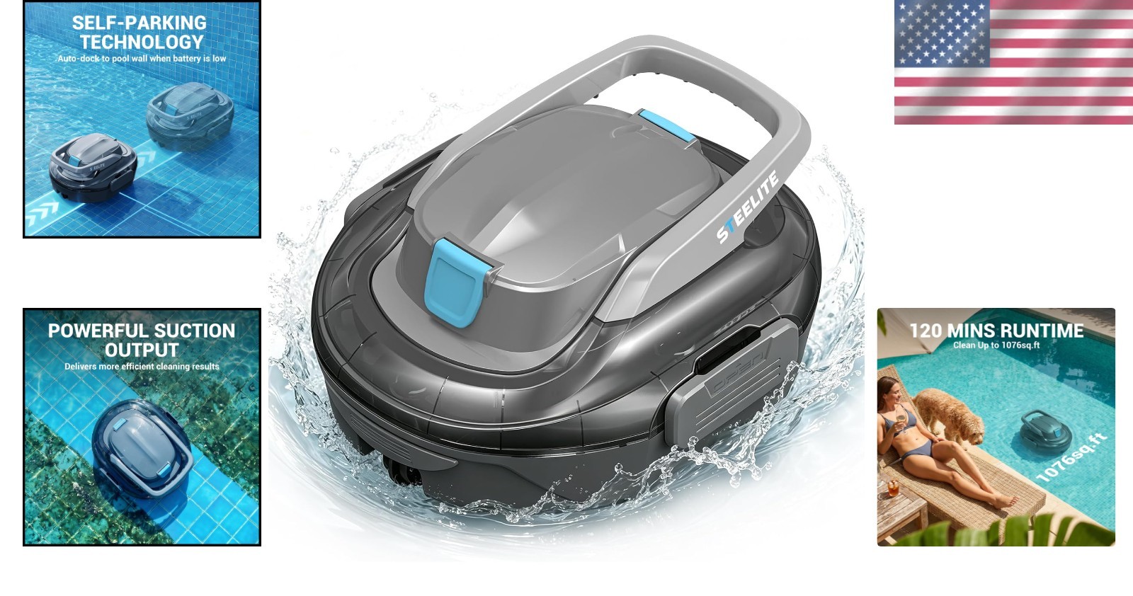 Robotic Pool Cleaner S7: Quick Clean for Up to 1076 sq.ft with Dual Filtration