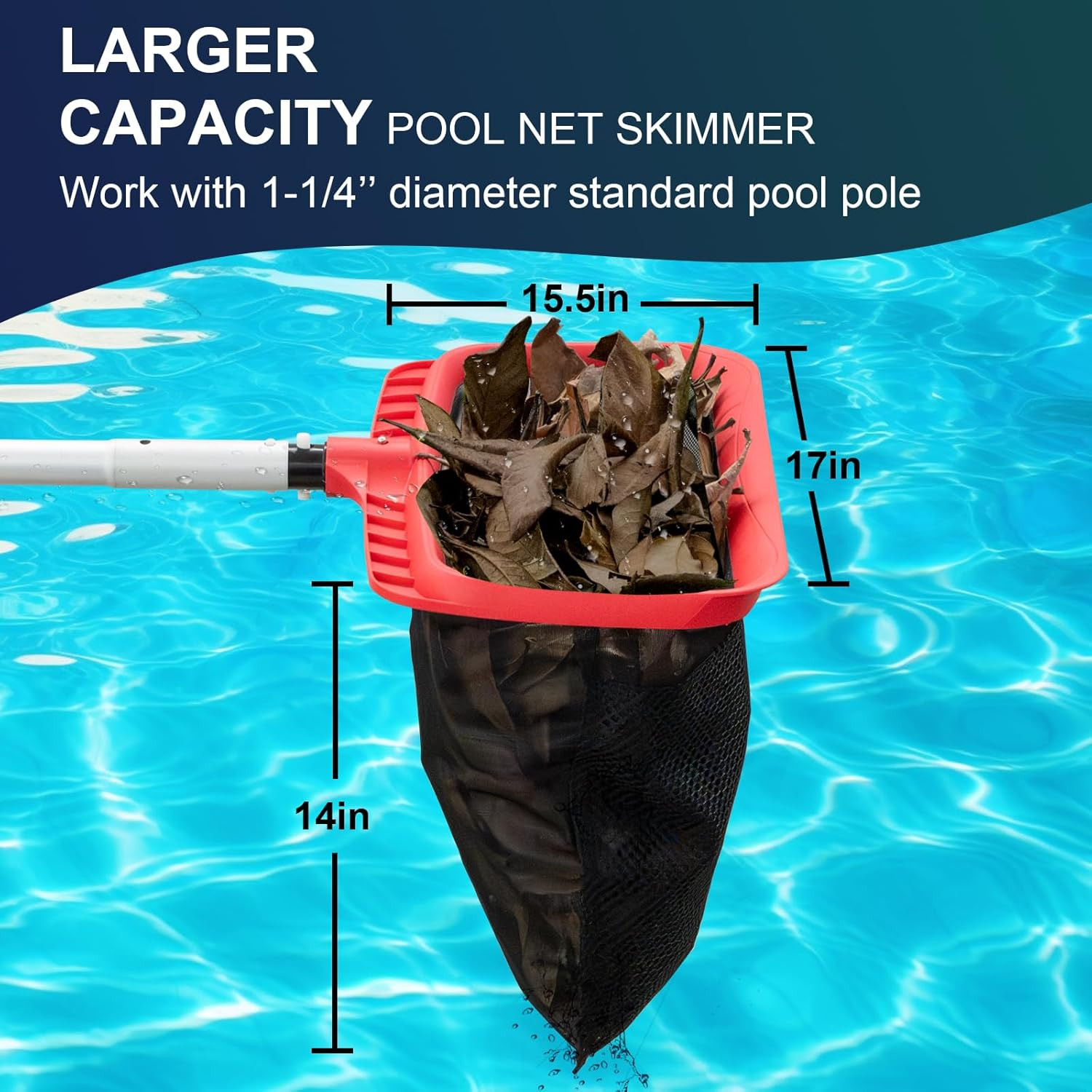 Pool Skimmer Net, Upgraded Pool Net Skimmer with Double-Layer Netting Bag, Large