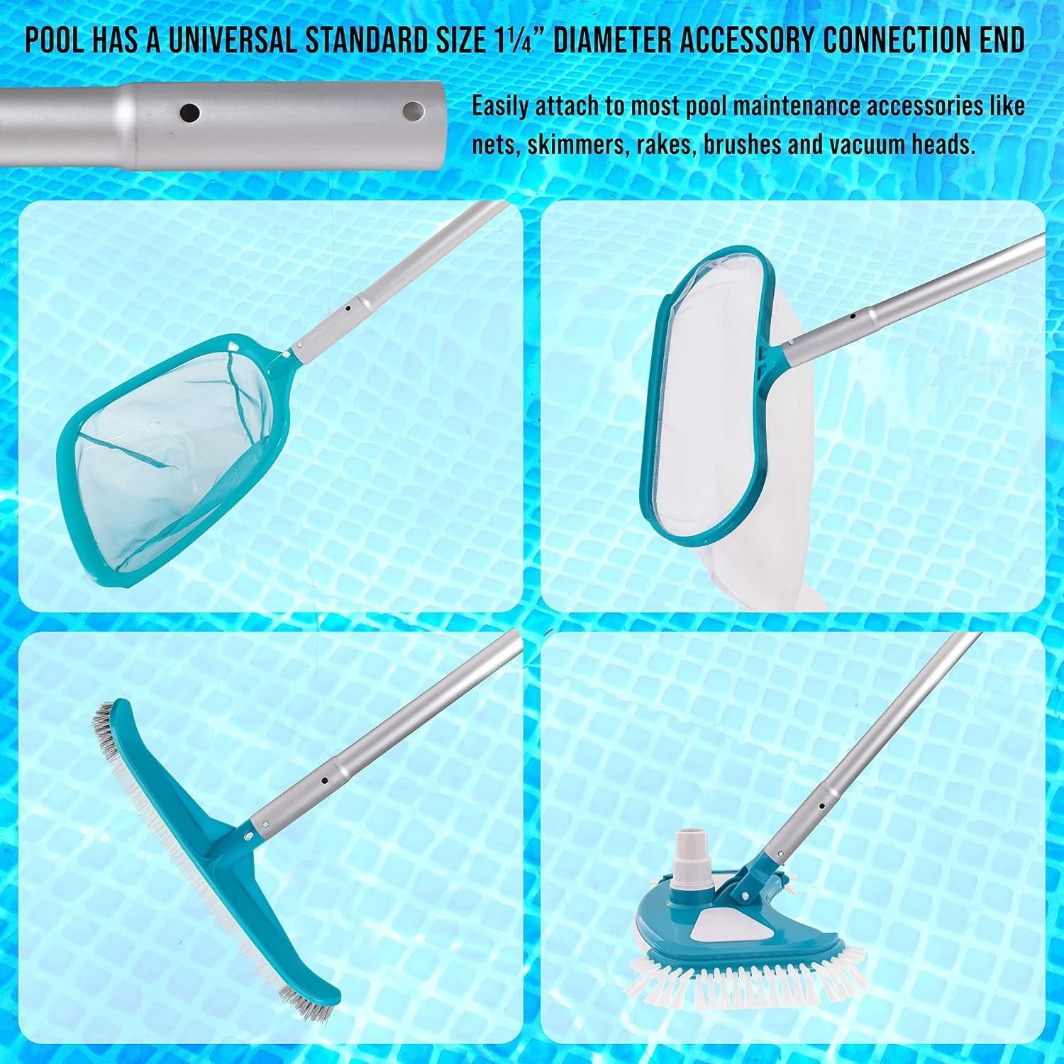 10.5 Ft Telescopic Pool Pole Aluminum Adjustable Skimmer Net Vacuum Handle
