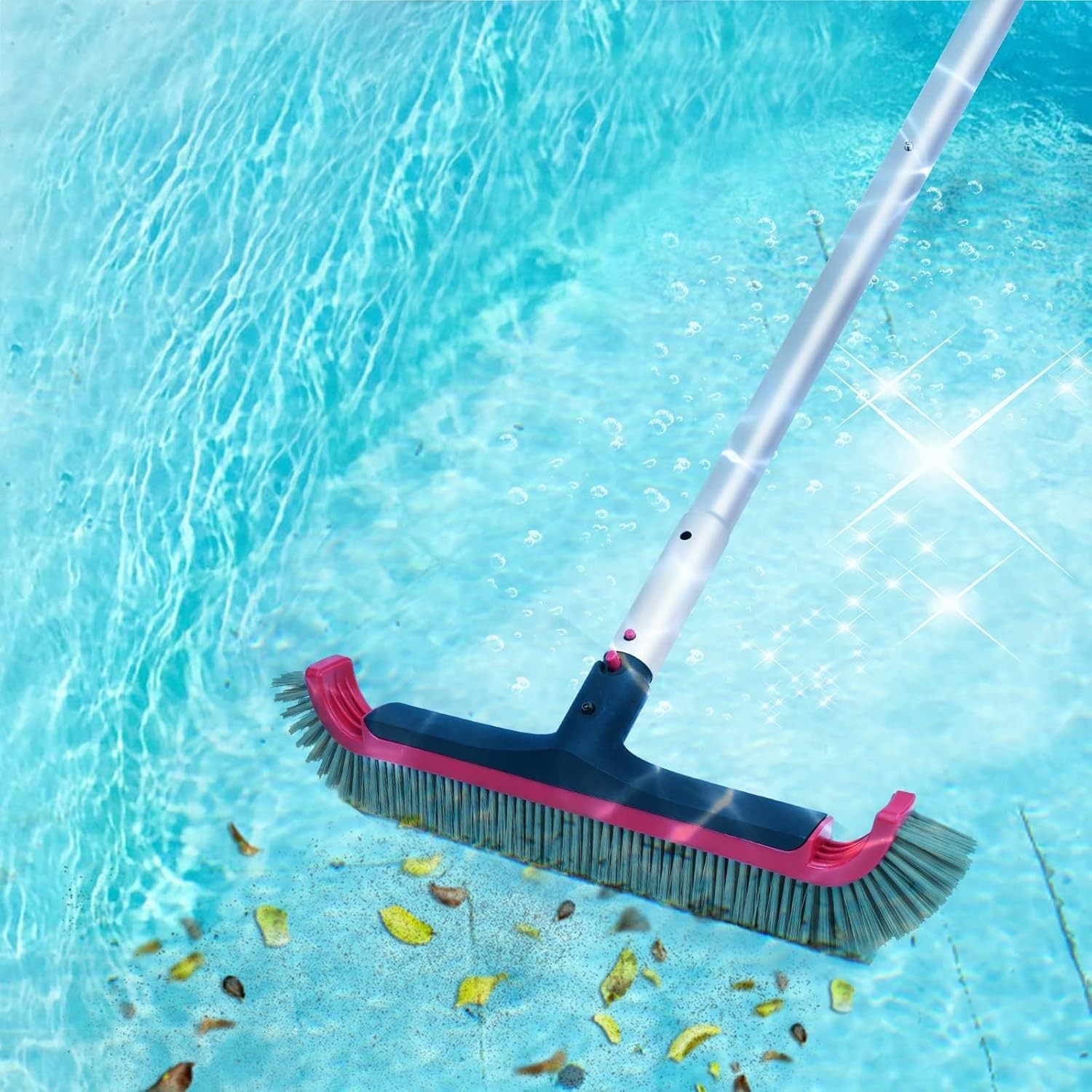 Swimming Pool Brush with Pole – 17.5&Prime; Wall Brush with 10FT Adjustable Aluminu…