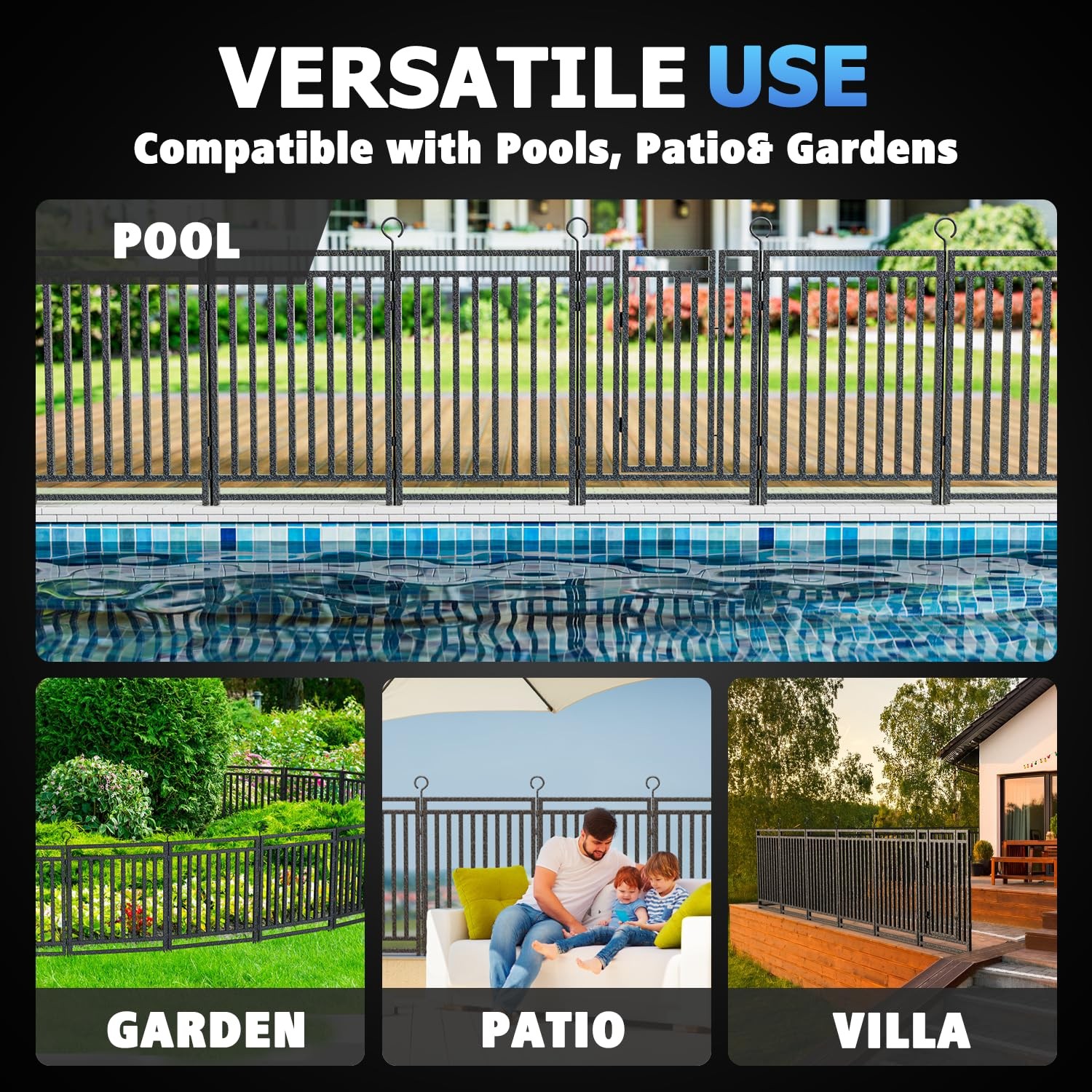 Pool Fence 110ft x 40in 42 Panels 6 Gates Safety Barrier Black-Silver