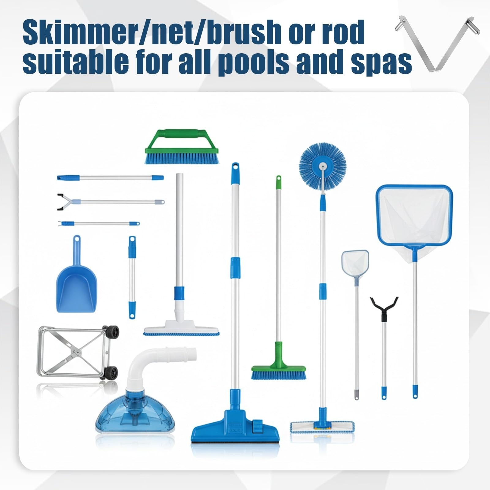 3PCS Stainless Steel Pool Pole Clips V Shape Brush Skimmer Net Rake Holder