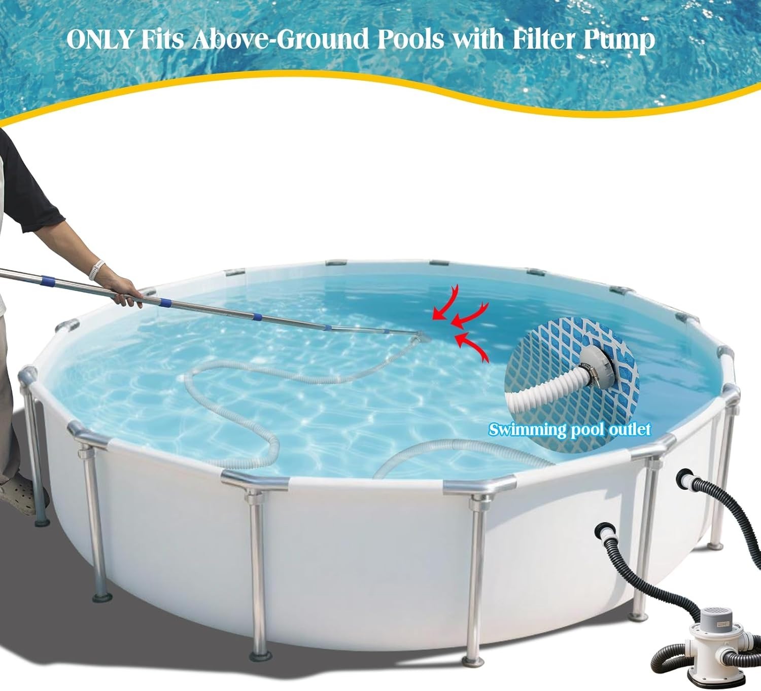 Extendable Pool Vacuum Cleaner for Above & In-Ground Pools Grey