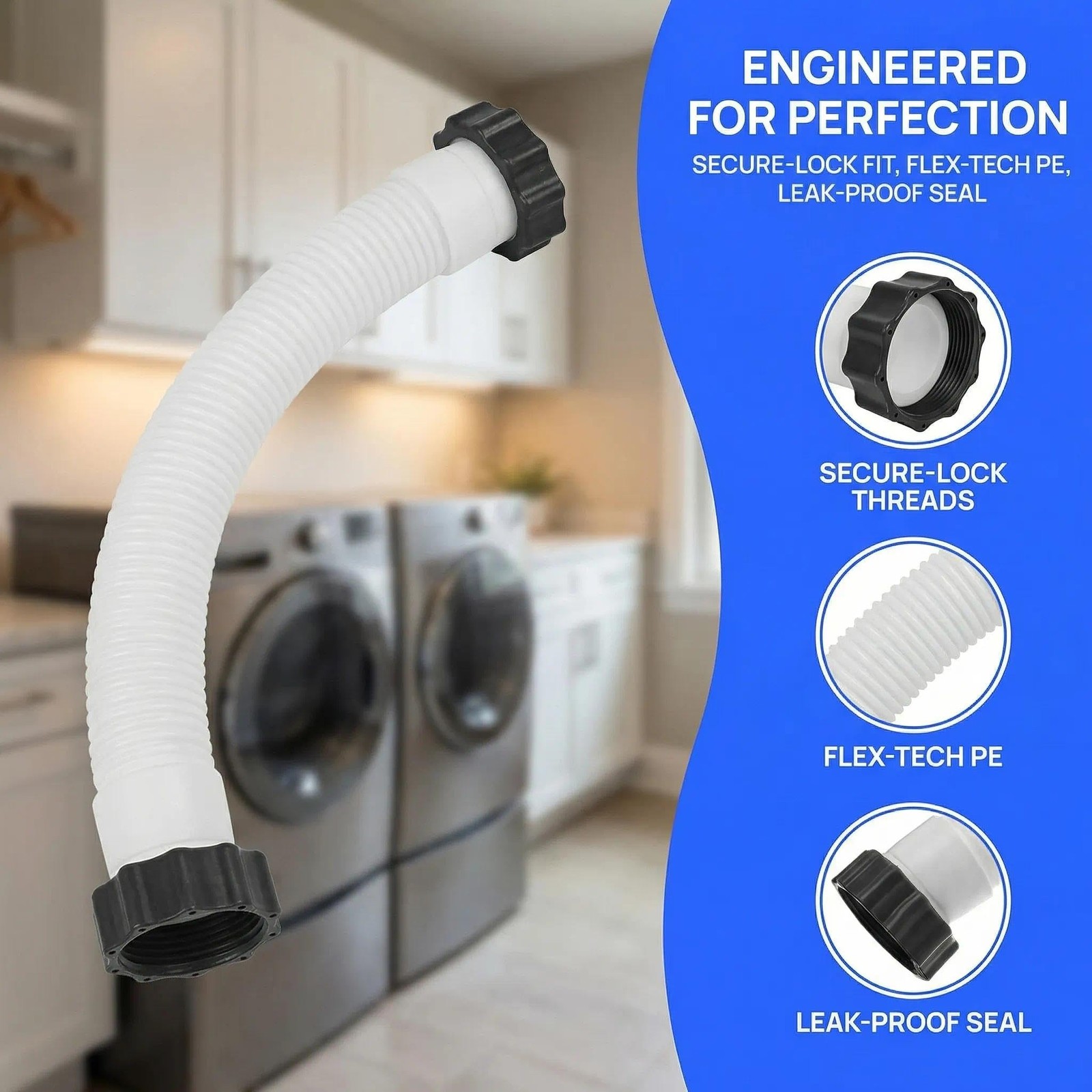 Pool Sand Filter Pump Hose – 16 inches long with a 1.5 inch diameter, ‎White