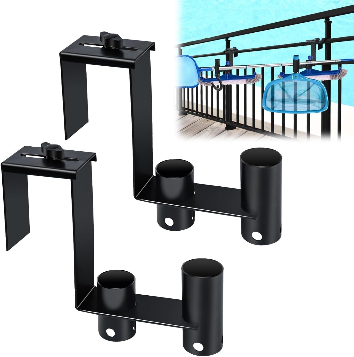2 Pcs Pool Fence Hooks, Adjustable Tool Organizer, for Hanging Cleaning Acces…
