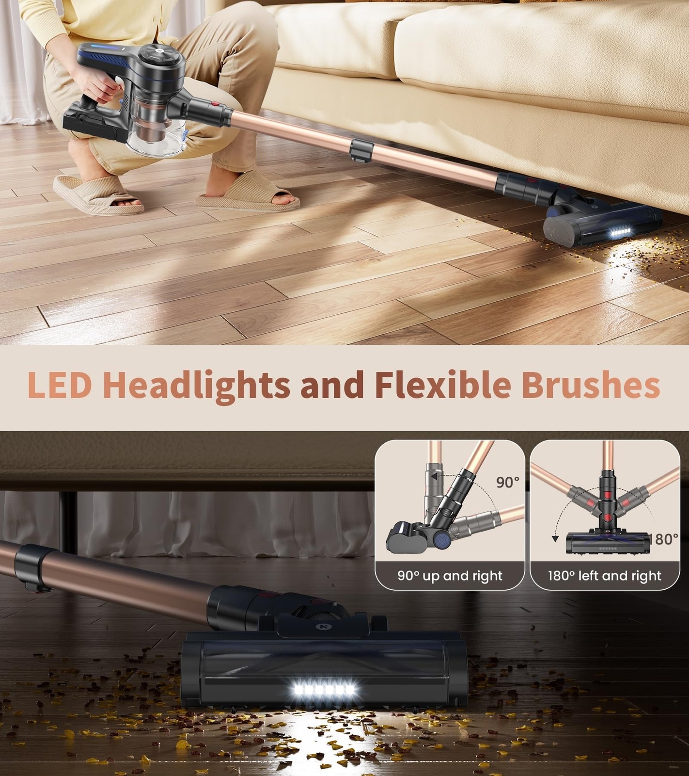NADALY Cordless Vacuum Cleaner, Powerful Stick Vacuum with 45min Runtime, Ant…