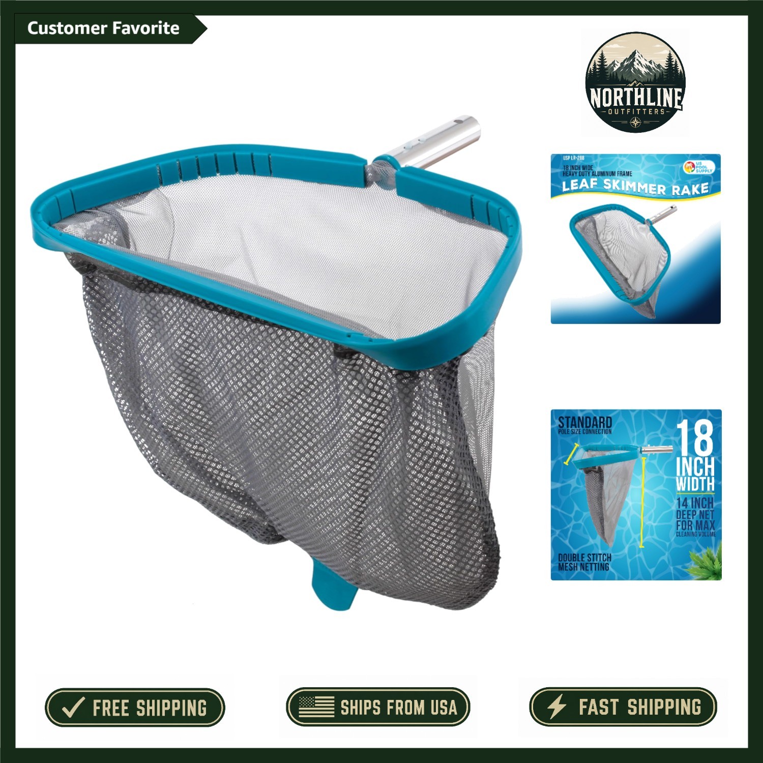 Reliable 18&Prime; Fine Mesh Pool Skimmer Rake – Heavy Duty with Double-Stitched Net