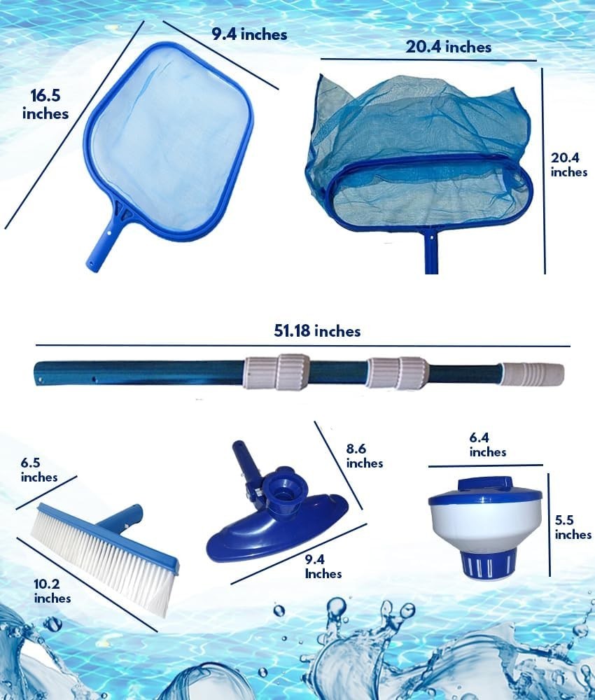 Telescoping Pool Cleaner Kit: Vacuum, Rake, Brush & Chlorinator for Easy Use