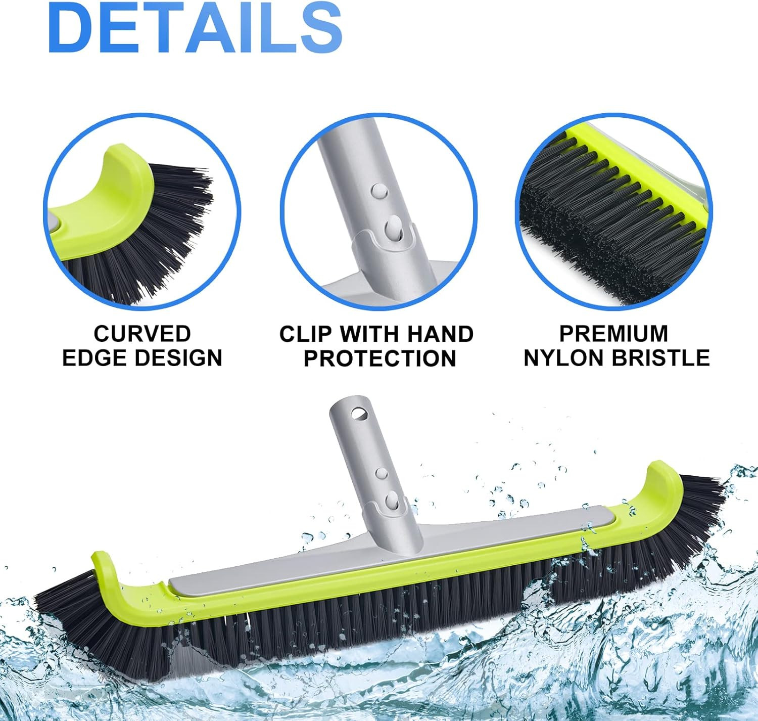 17.5&Prime; Pool Brush Head for Cleaning Walls,Heavy Duty Inground/Above