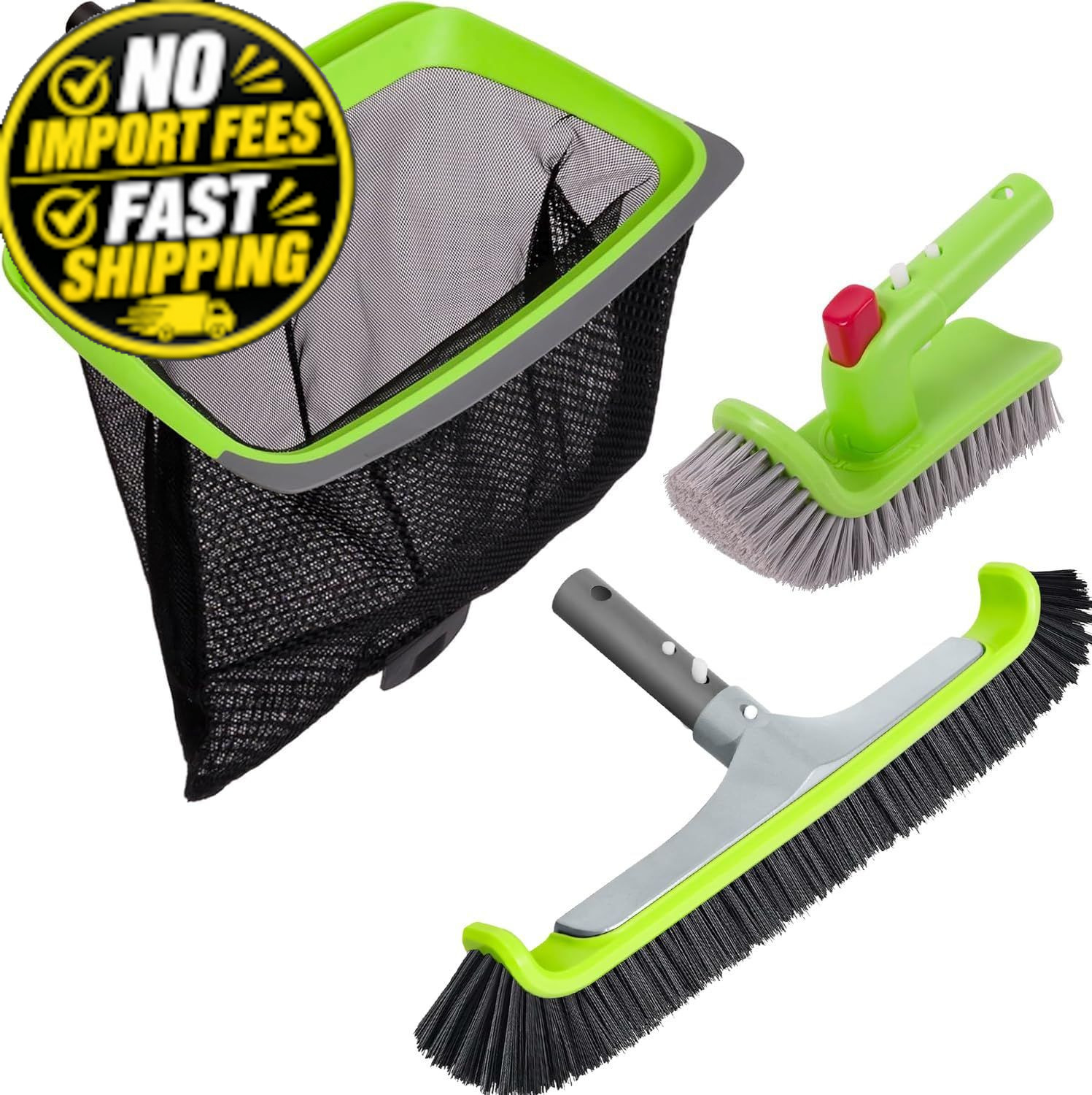 Sepetrel 3-Piece Pool Cleaning Kit (No Pole), 17.5&Prime; Aluminum Wall Green