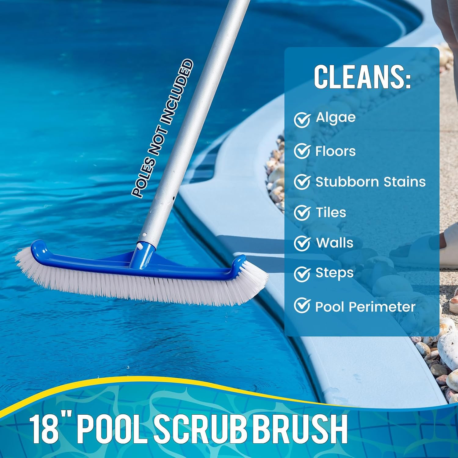 Pool Brush Head – 18&Prime; Pool Brush for Cleaning Pool Walls, Premium Swimming Pool