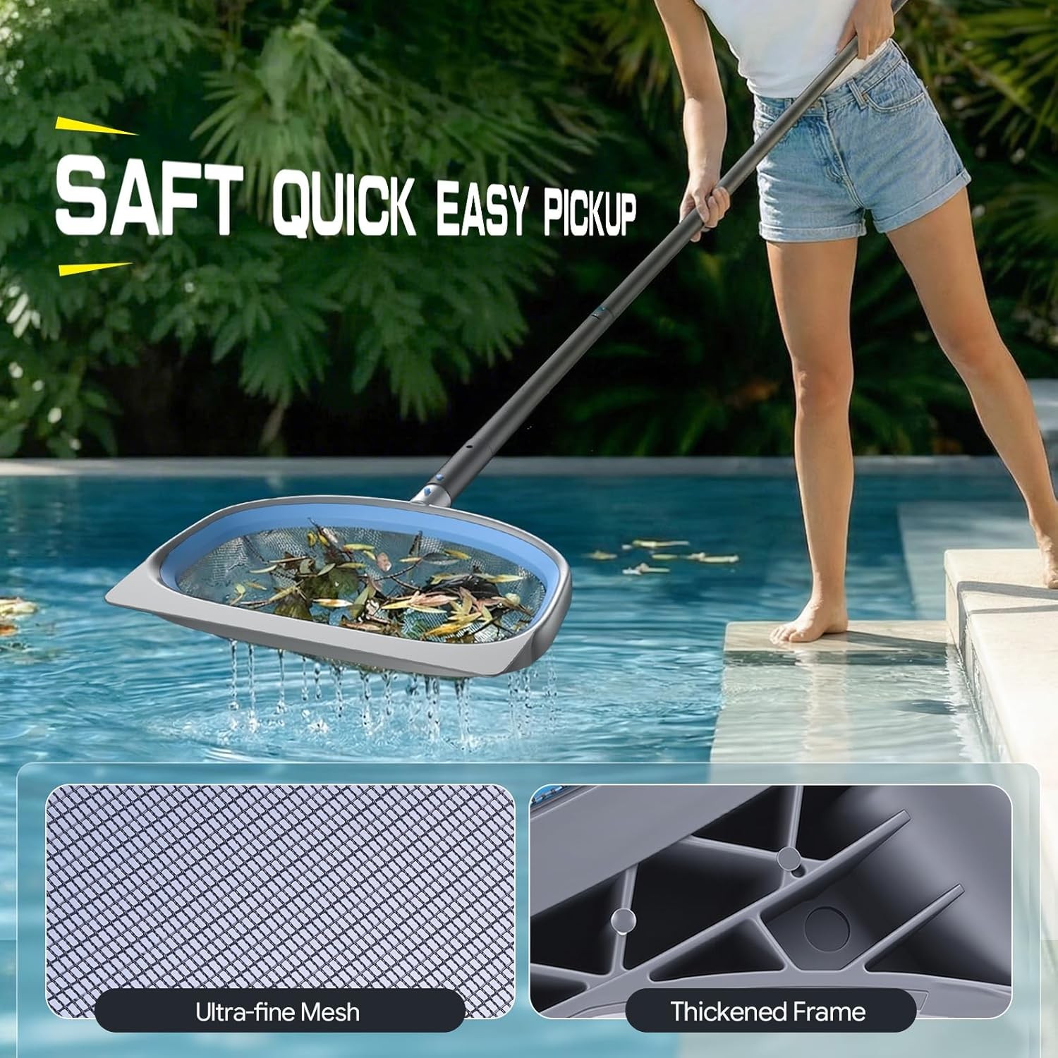 UIRWAY 4-in-1 Pool Cleaning Kit – Brush, Skimmer, Net, Pole