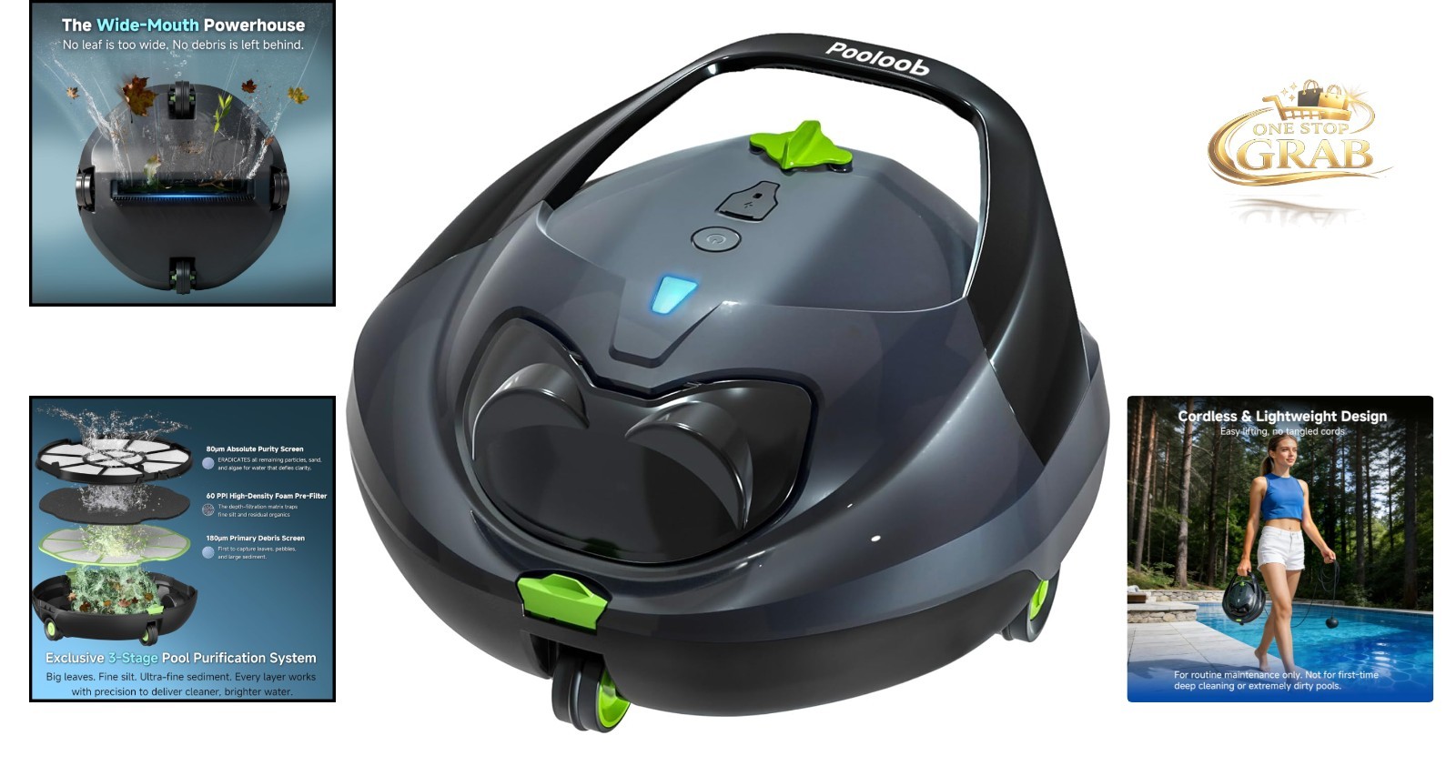 Robotic Pool Vacuum Cleaner with Triple Filtration Battery Powered Compact